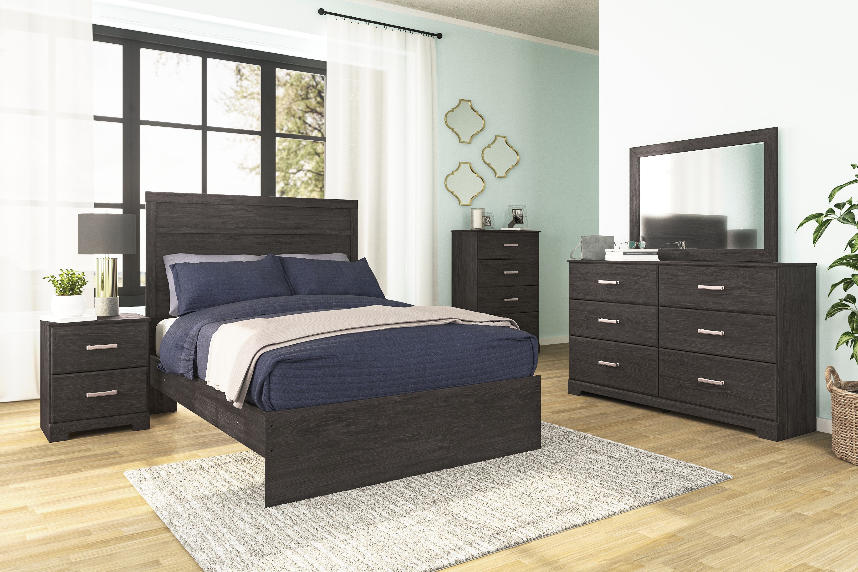 Ashley Belachime - Black - 7 Pc. - Dresser, Mirror, Chest, Full Panel Bed, 2 Nightstands