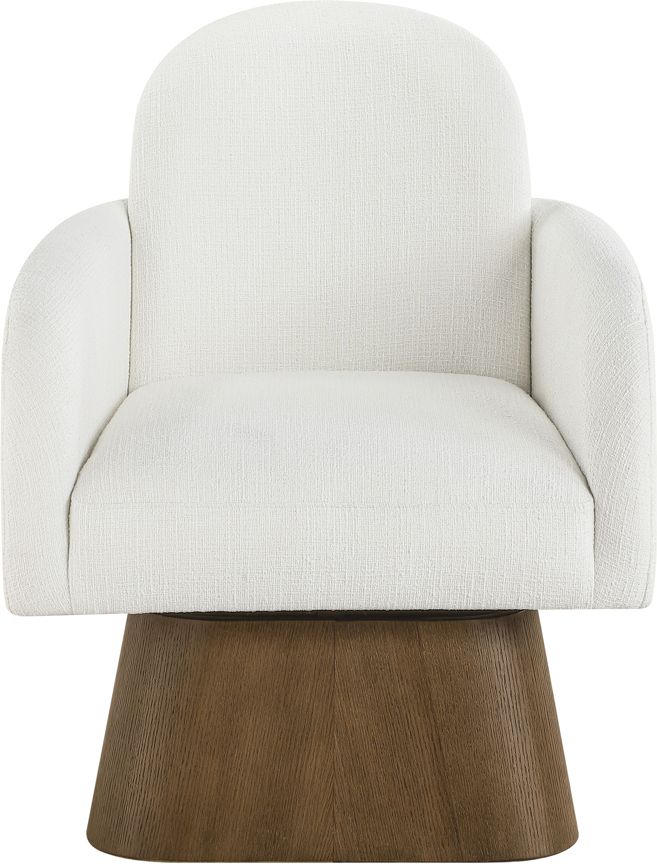 Marlowe - Linen Textured Fabric Upholstered Swivel Accent Chair - Cream / Stained Brown