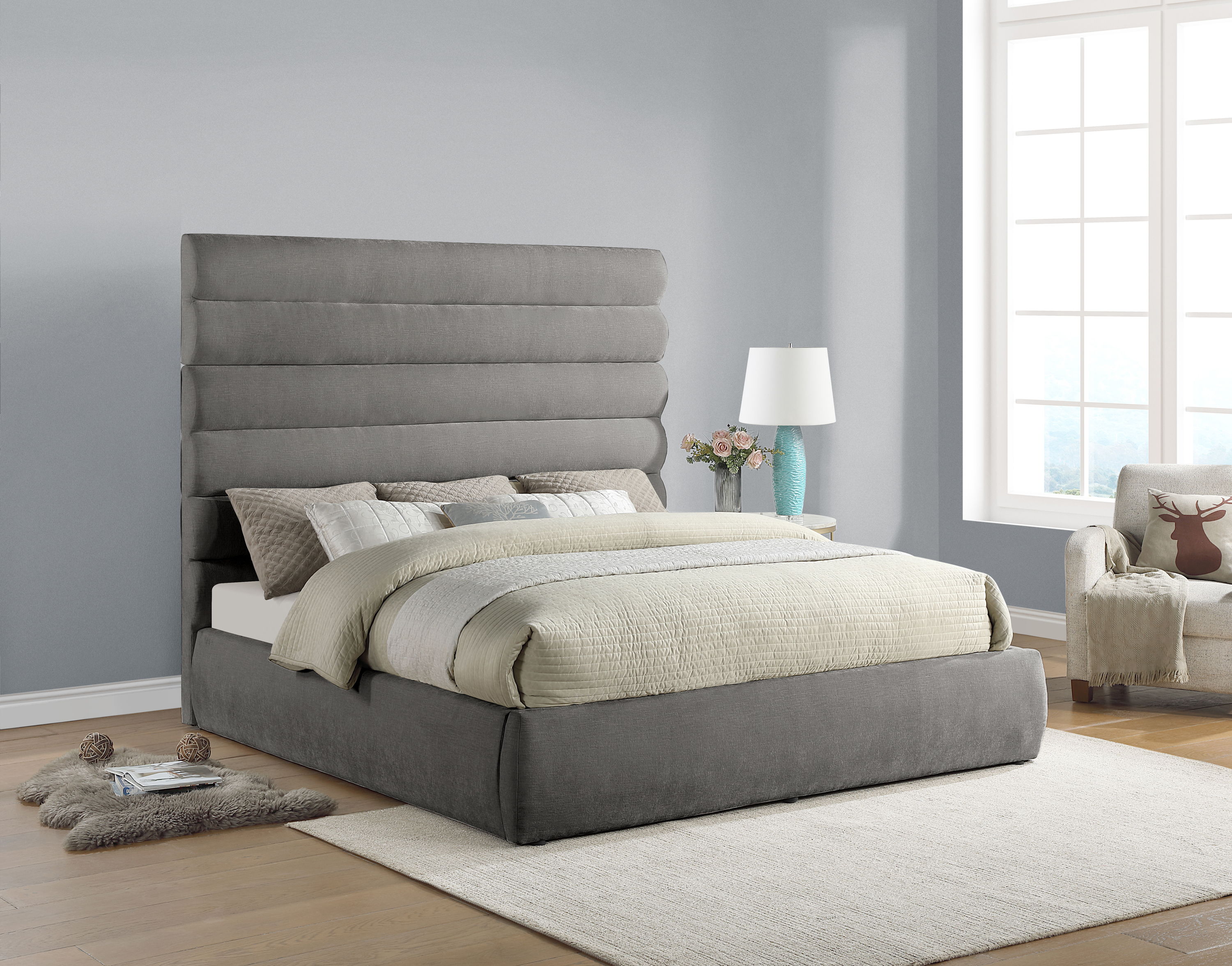 Adam - Chenille Fabric King Bed With 70.5" Headboard - Gray