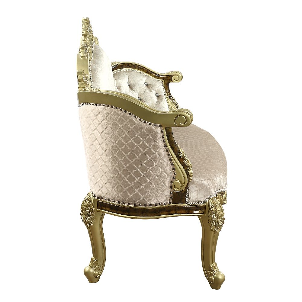 Desiderius - Bench - Beige Fabric, Antique Gold & Hand Paint Brown, white, view 3