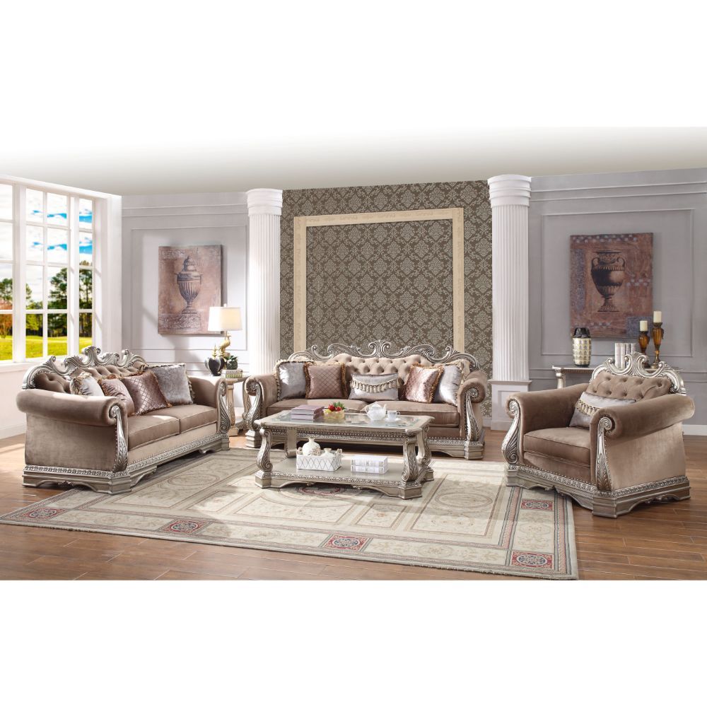 Northville - Sofa With 5 Pillows - Velvet & Antique Silver, light brown, view 2