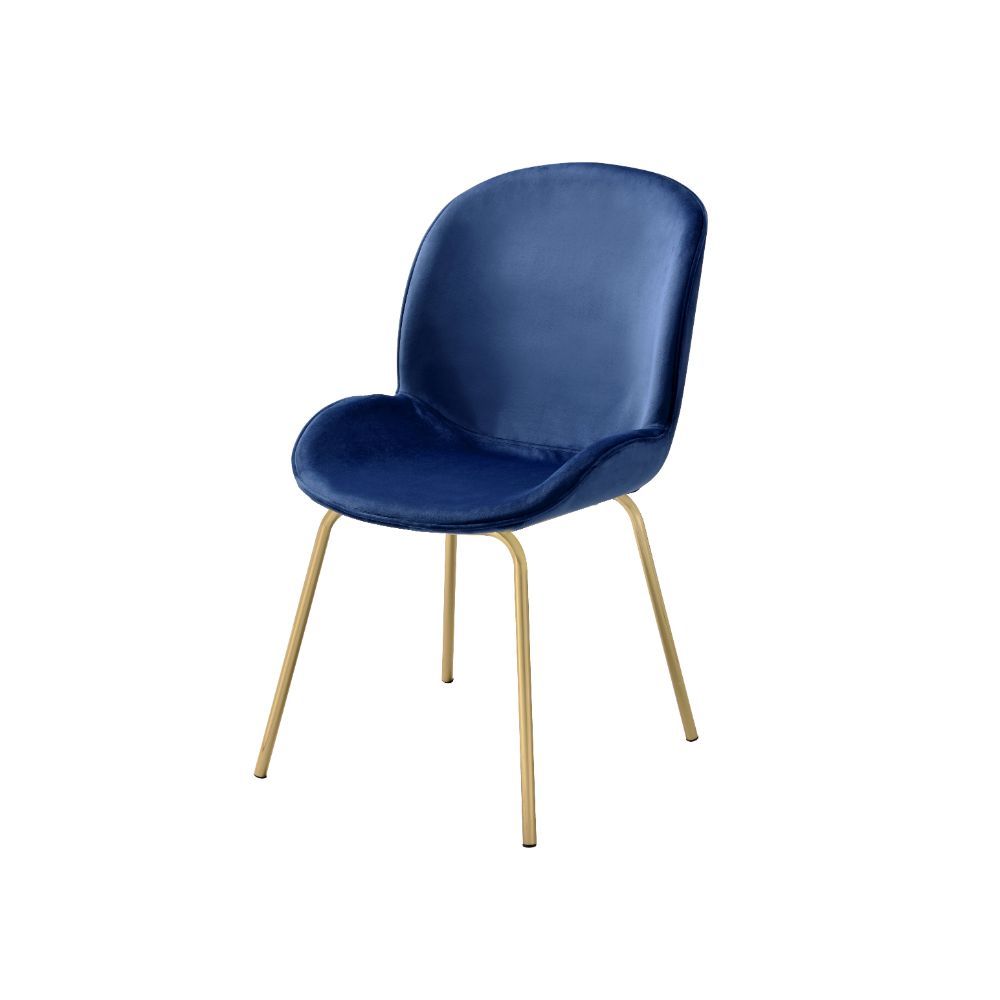 Chuchip - Side Chair (Set of 2) - Blue Velvet & Gold, blue