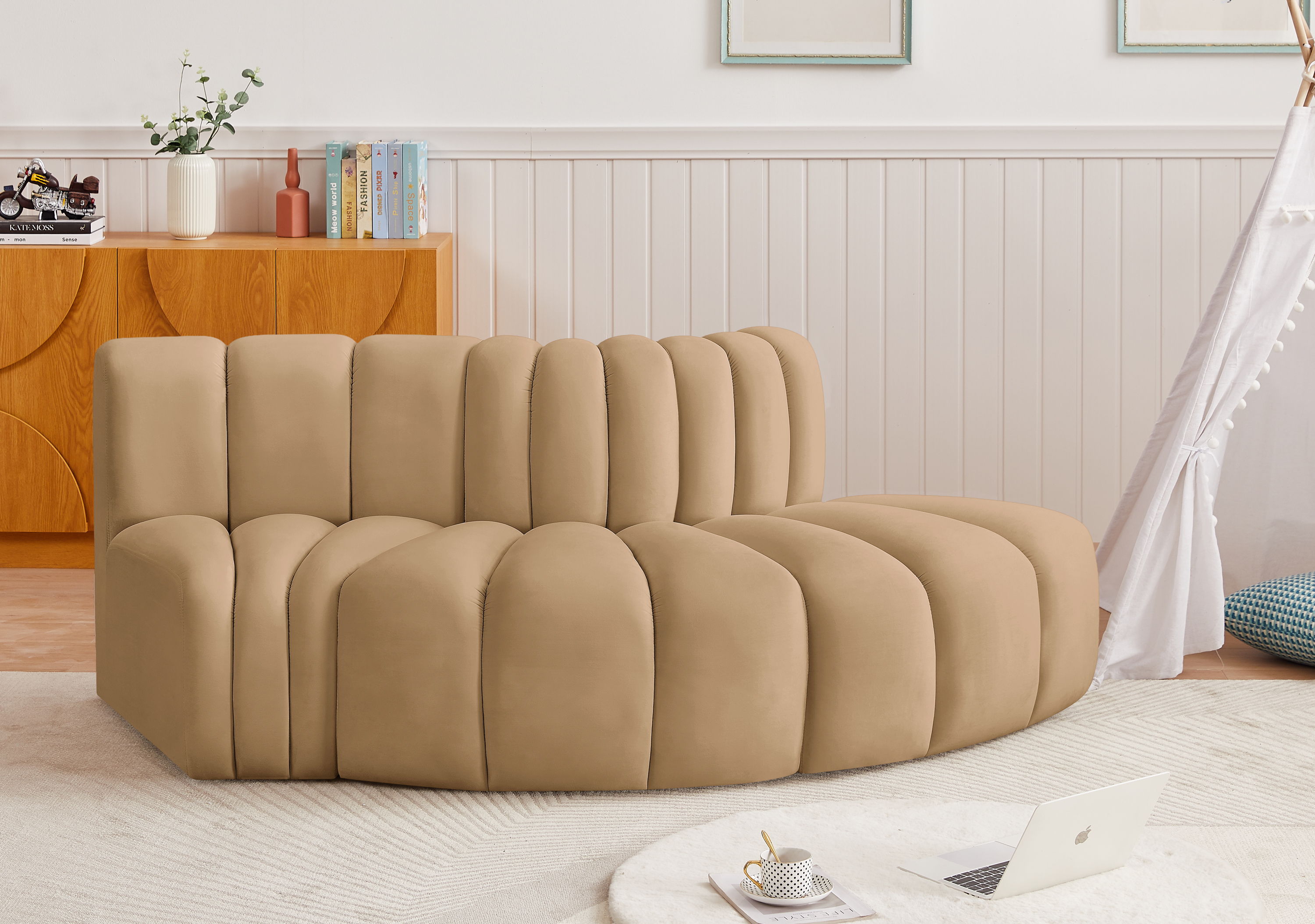 Arc - Velvet 3 Piece Modular Sofa - Camel