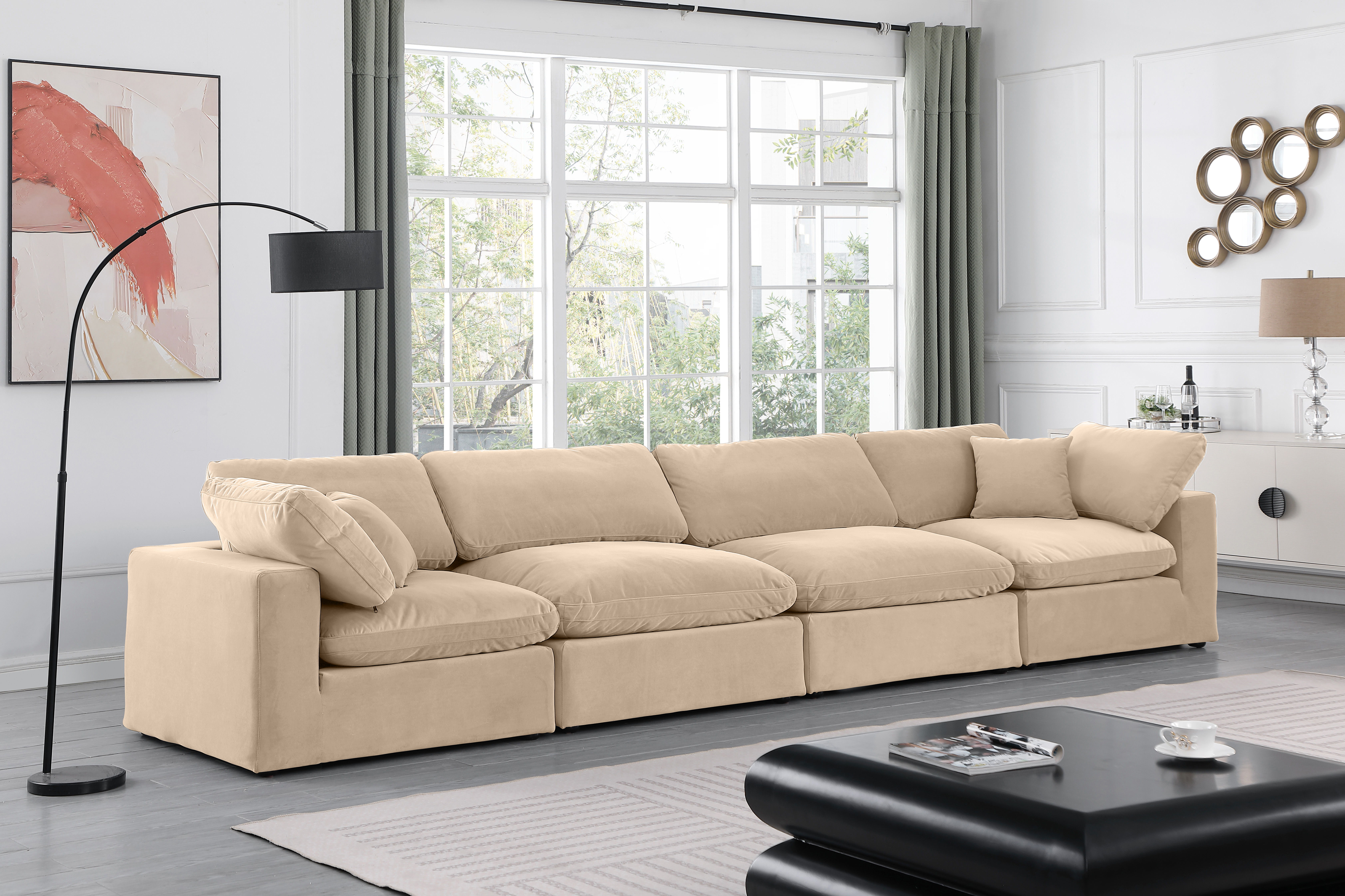 Comfy - Velvet Modular Sofa 4 Pieces - Beige
