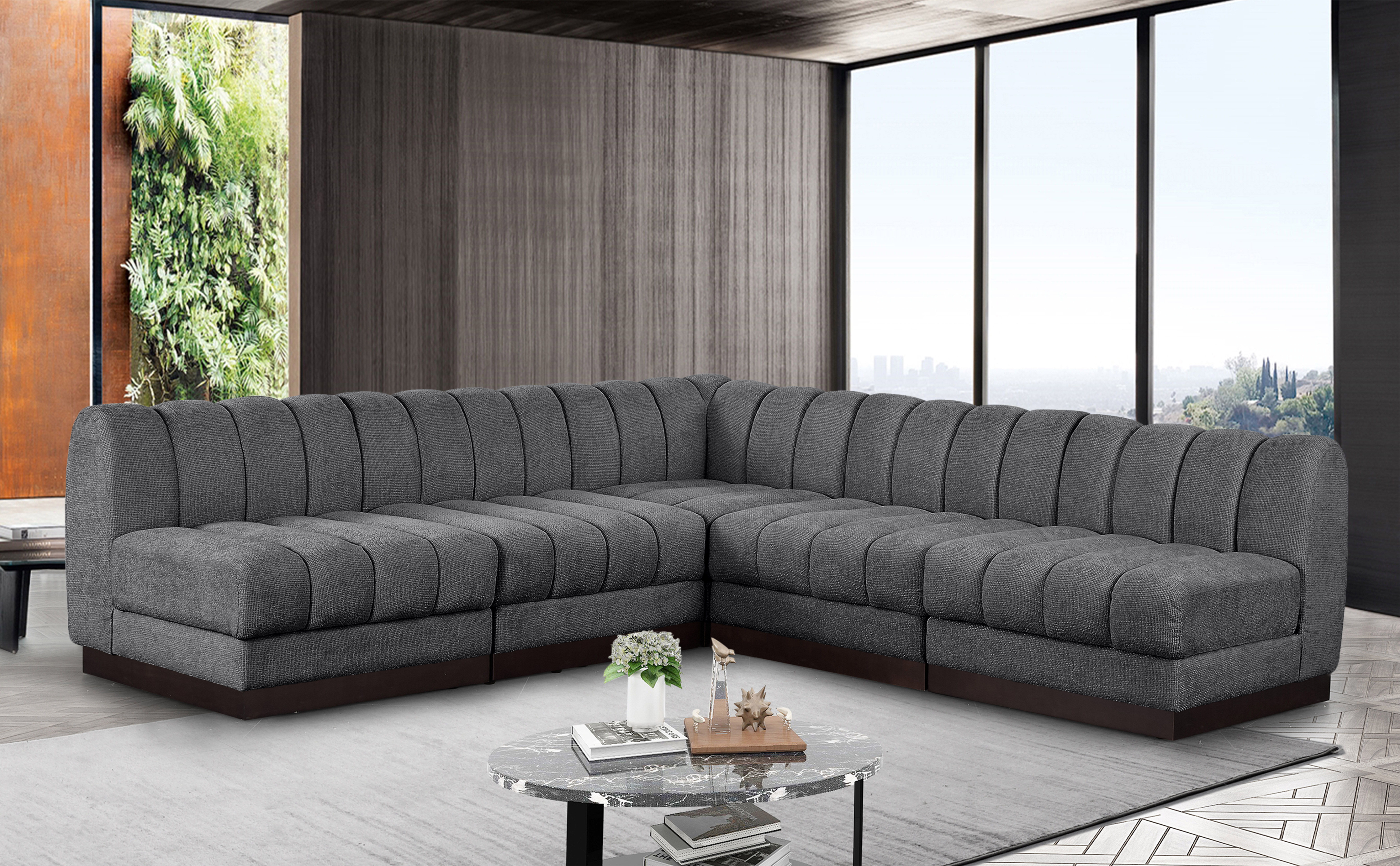 Quinn - 5 Piece Modular Armless Corner Sectional - Gray
