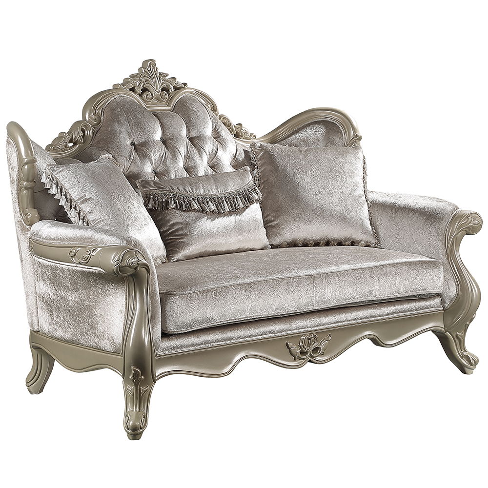 Libertee - Loveseat With 3 Pillows - Beige Fabric & Champagne, silver, view 2