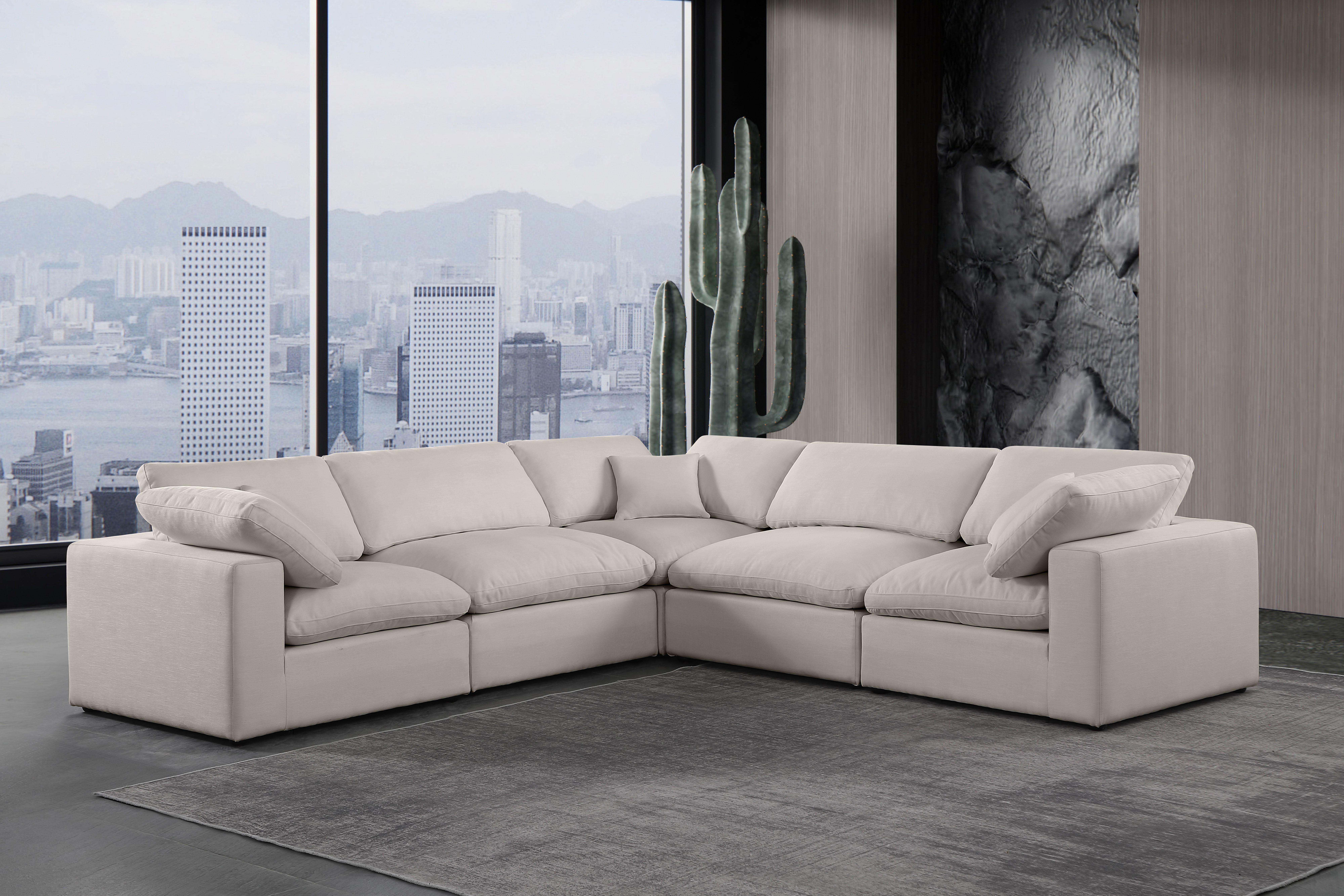 Comfy - 5 Piece Linen Modular Corner Sectional - Beige