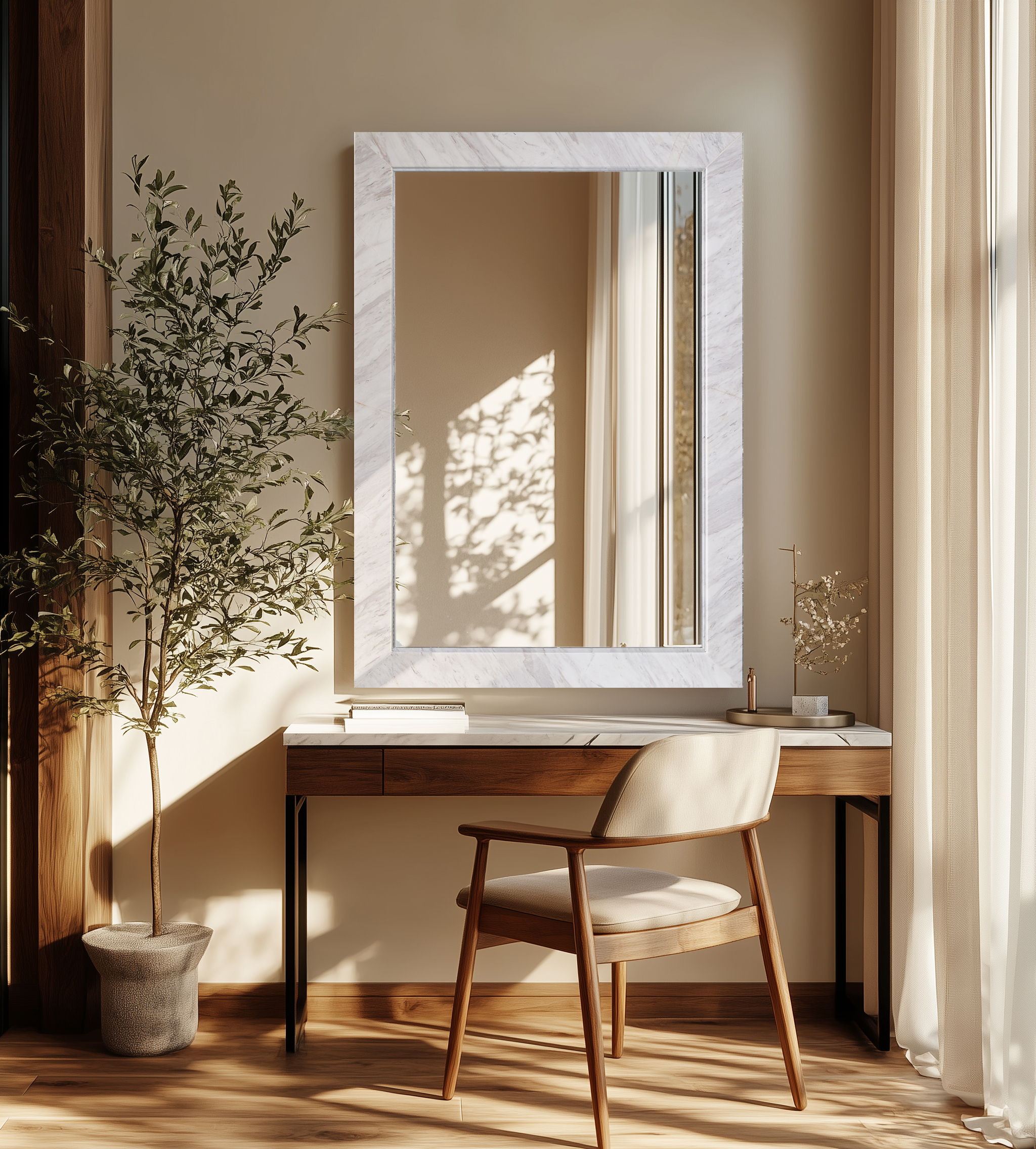 Pavia - Genuine Marble Frame Mirror - White