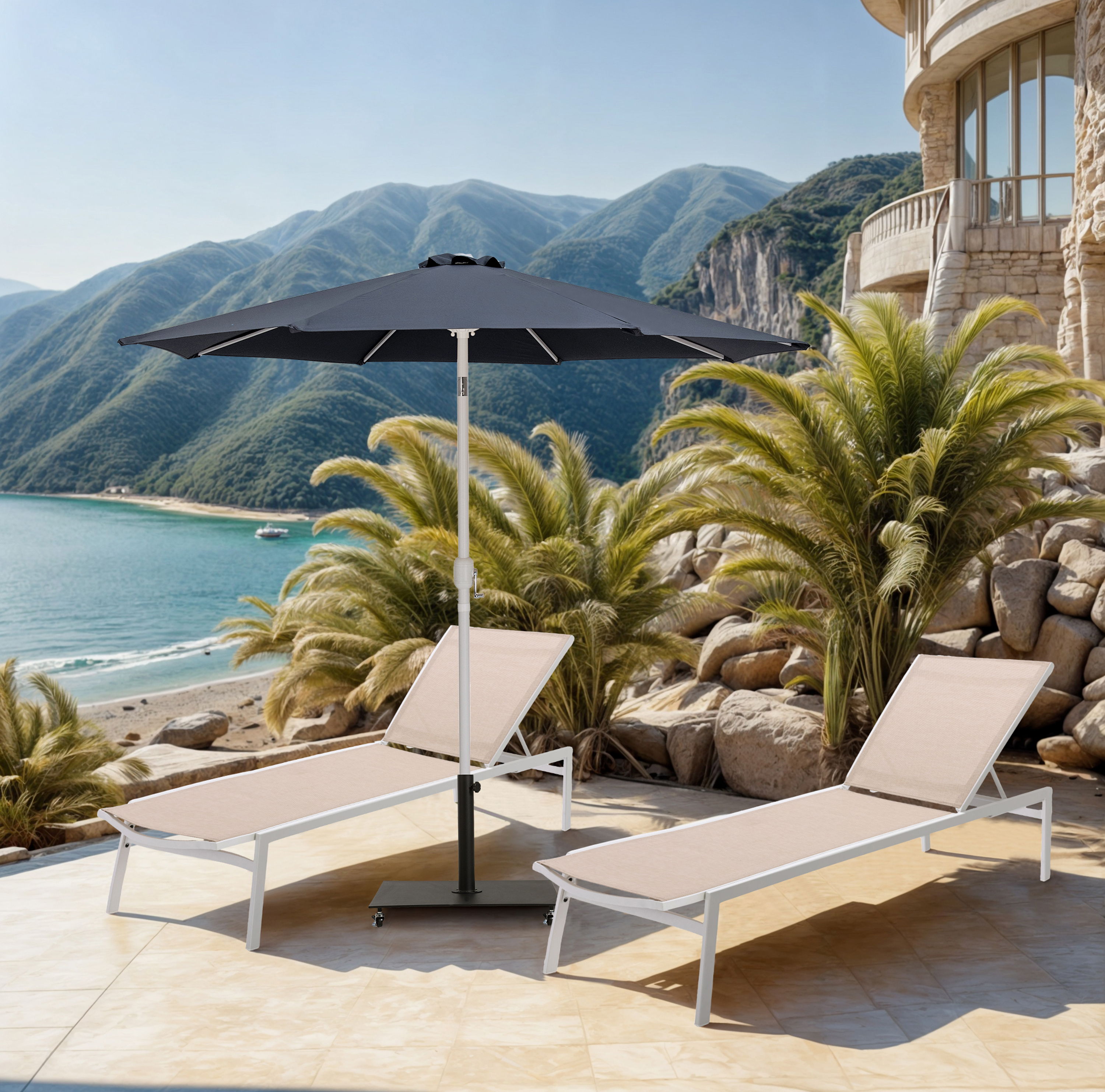 Fiji - Aluminum Patio Umbrella With Square Black And White Base - Gray