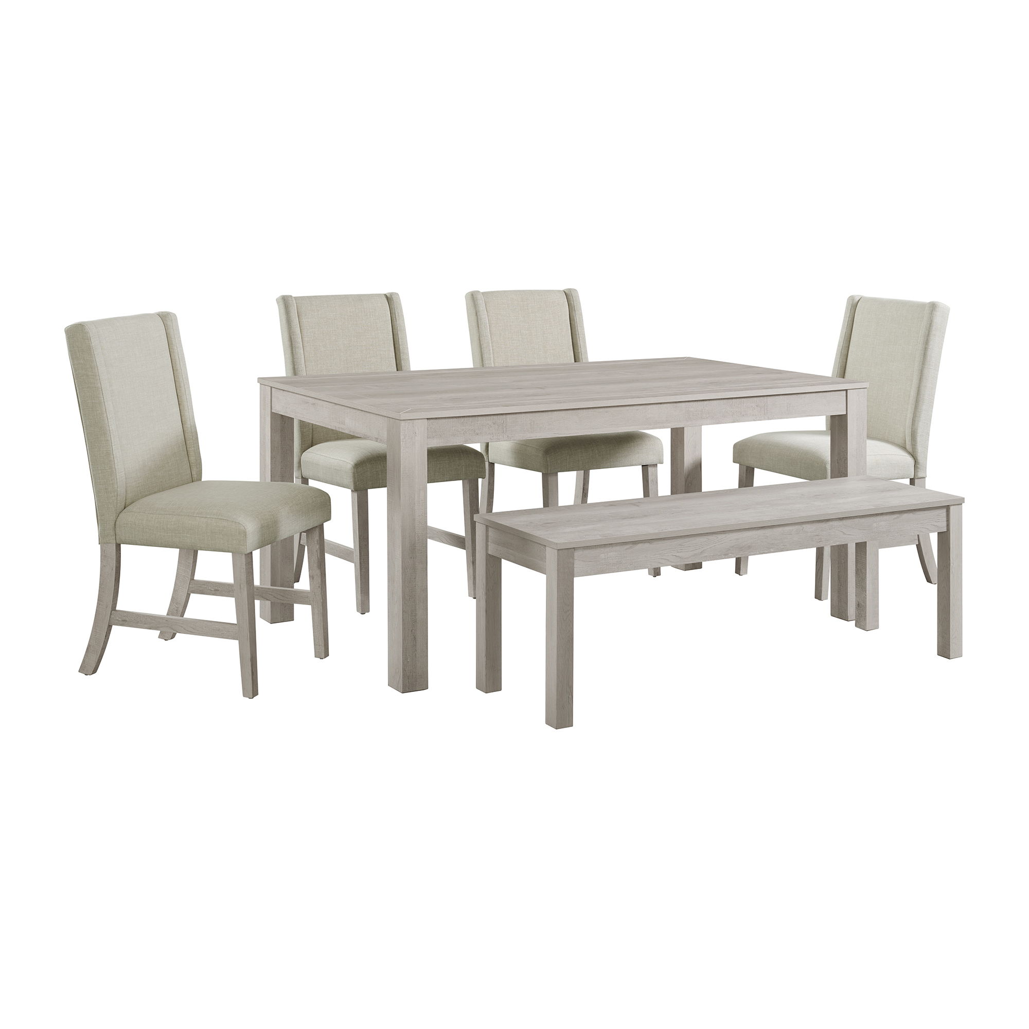 6 Pc · Rectangular Table, Four Chairs & Bench