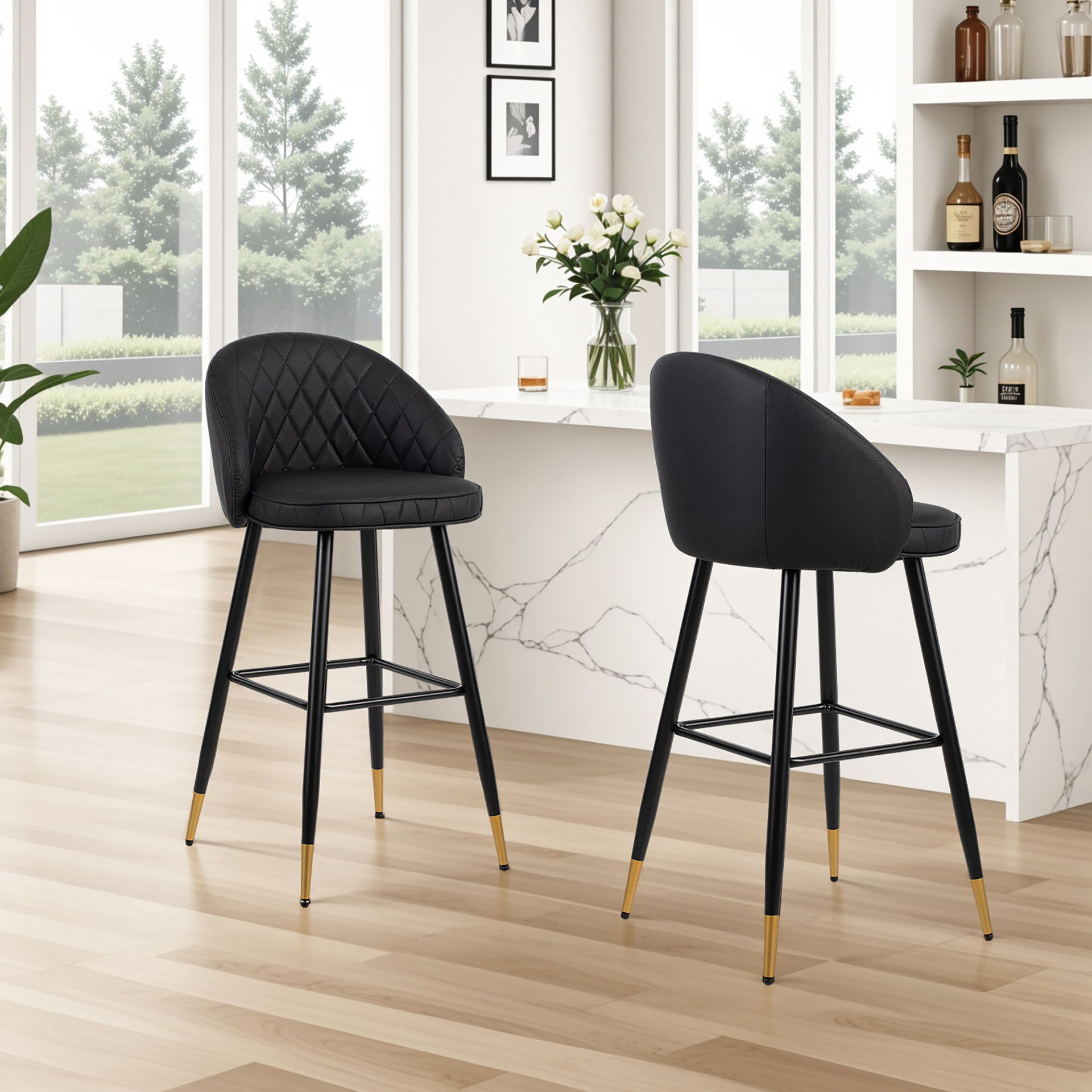 Oliver - Vegan Leather Bar Chair (Set of 2) - Black, black, view 6