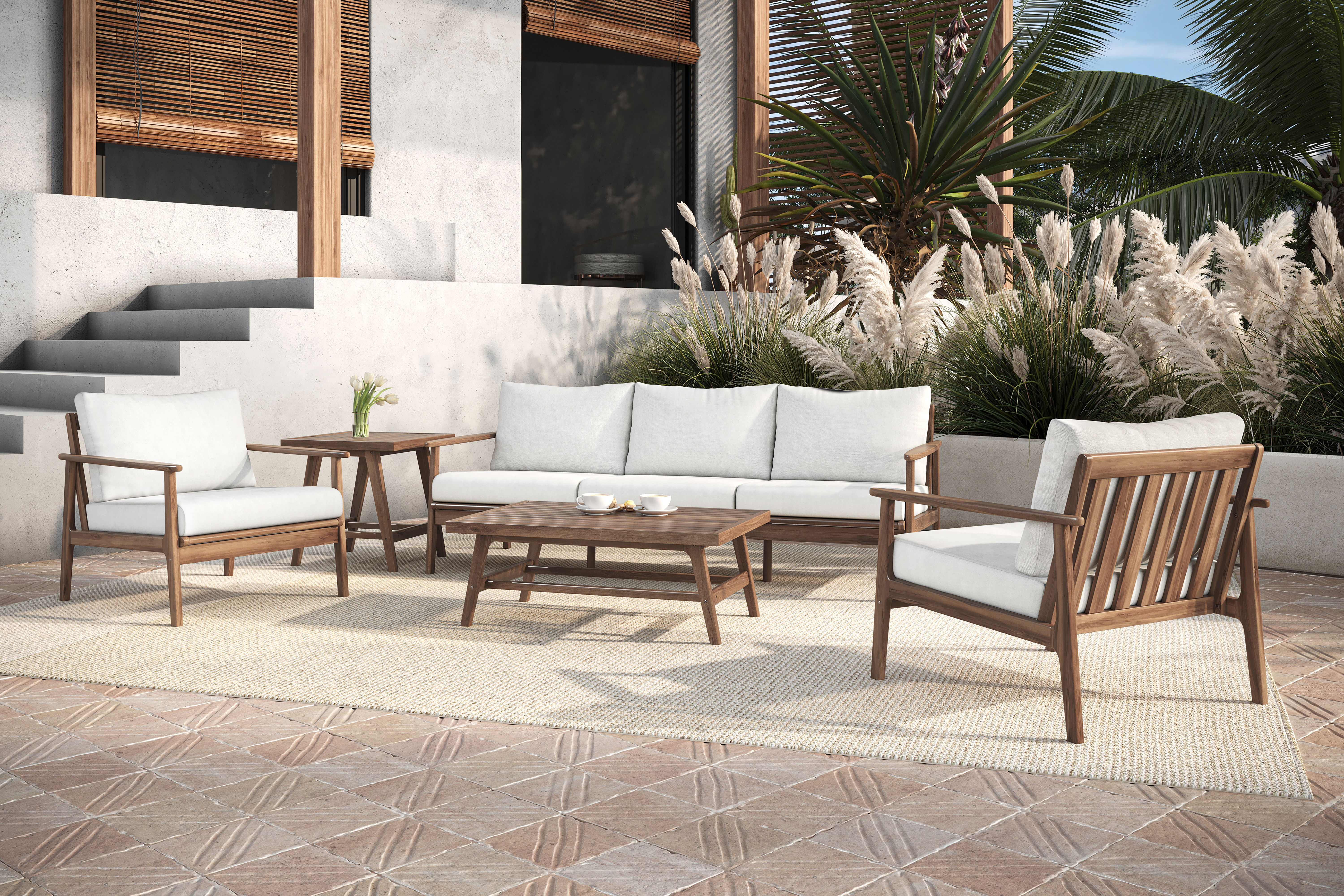 Ashton - 5 Piece Outdoor Set (Sofa & 2 Chairs & Coffee & End Table) - Nat
