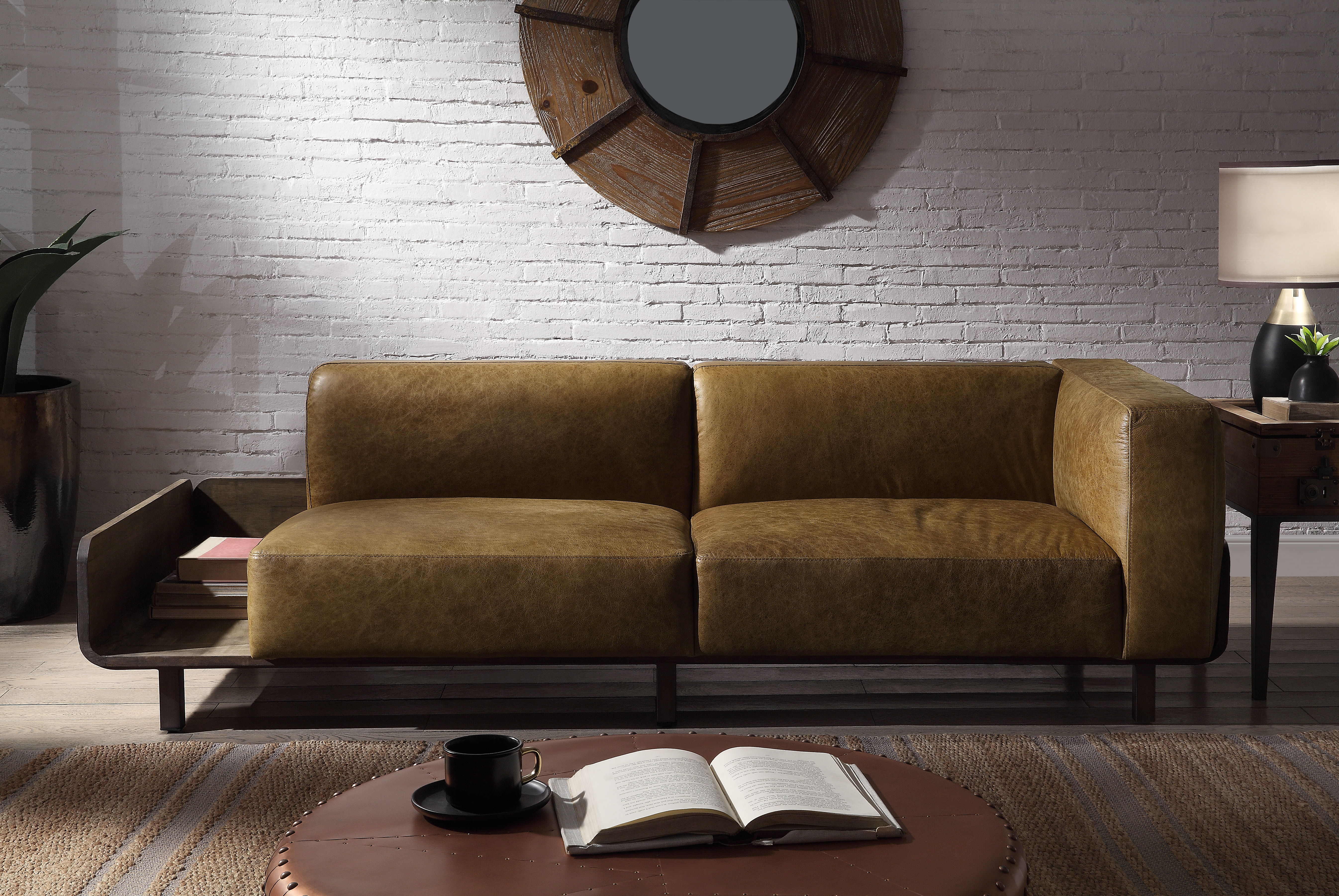 Blanca - Sofa - Chestnut Top Grain Leather & Rustic Oak, light brown, view 2