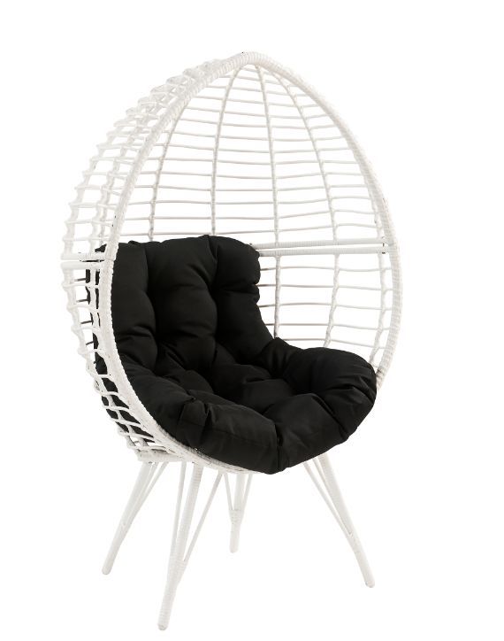 Galzed - Patio Lounge Chair - Black Fabric & White Wicker, white