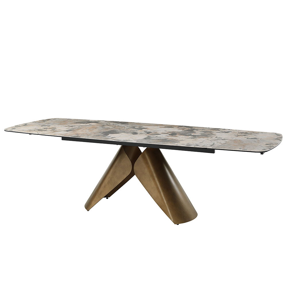 Malika - Ceramic Top Dining Table - Gray & Copper Cross Brushed, bronze, view 2