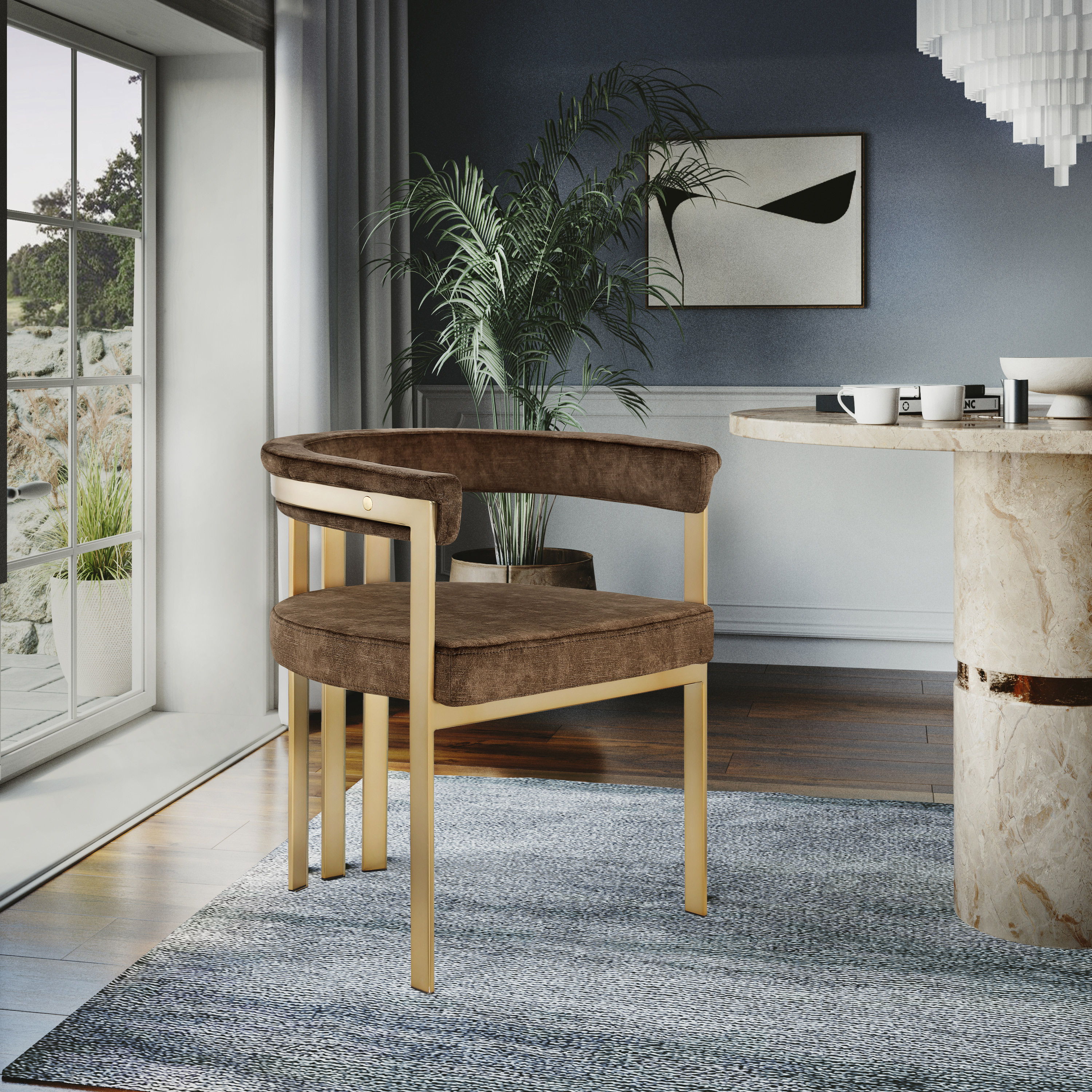 Marcello - Dining Chair With Brushed Gold Iron Frame (Set of 2) - Brown