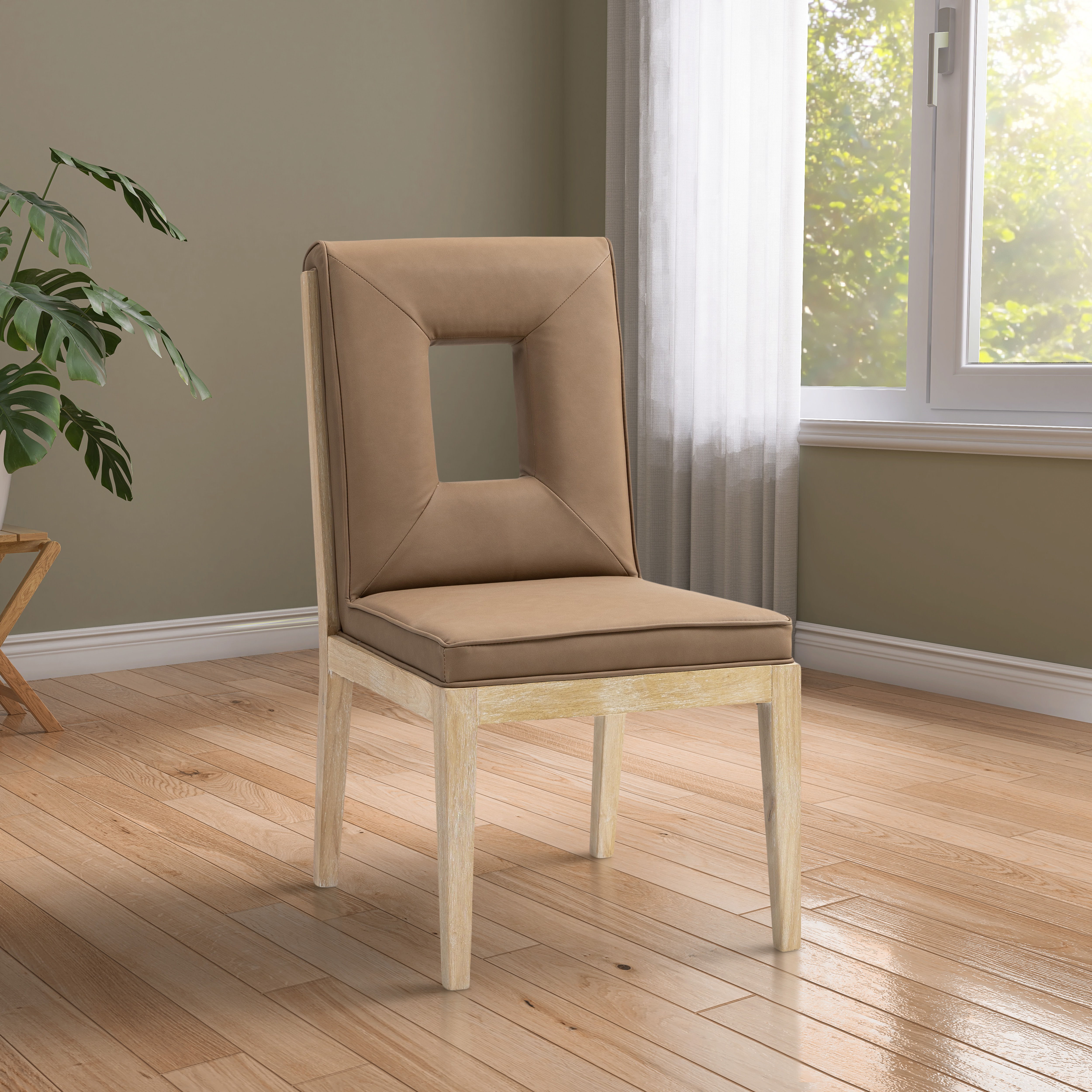 Gwendolyn - Faux Leather Dining Side Chair With Natural Frame (Set of 2) - Brown