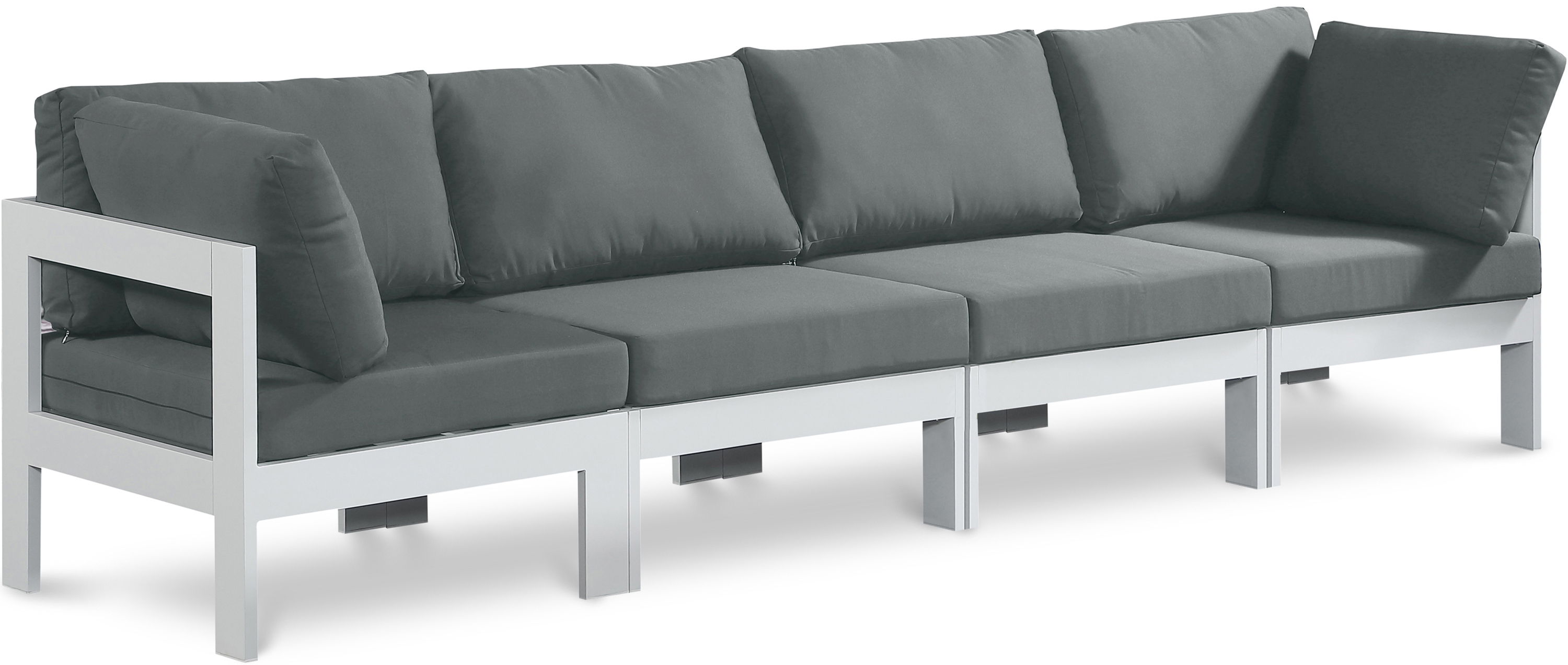 Nizuc - Outdoor Patio 4 Seat Modular Sofa With White Frame - Gray