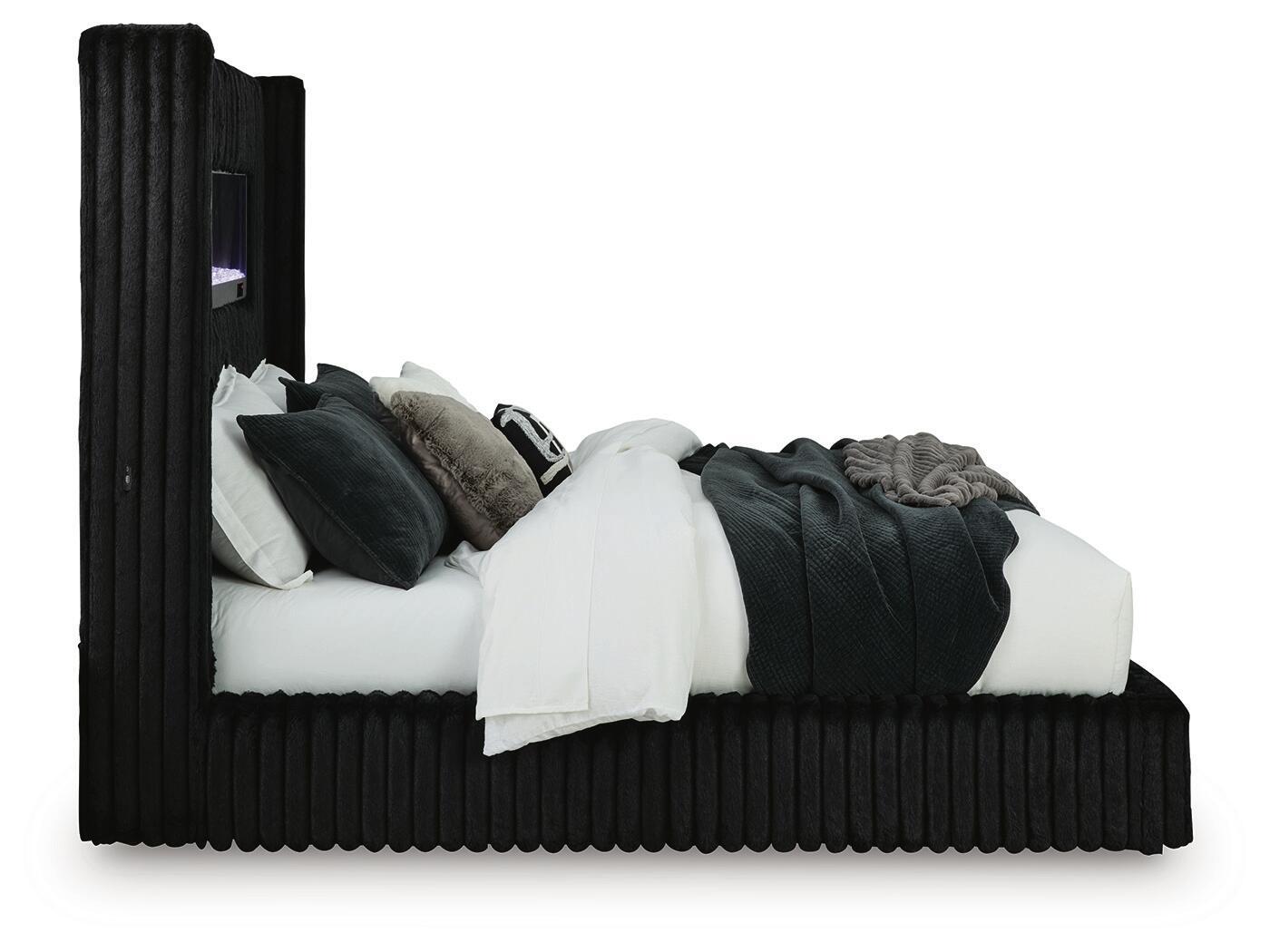 Ashley Furniture Tayleena - Queen Upholstered Bed With Fireplace And Wireless Audio - Black - Image 4