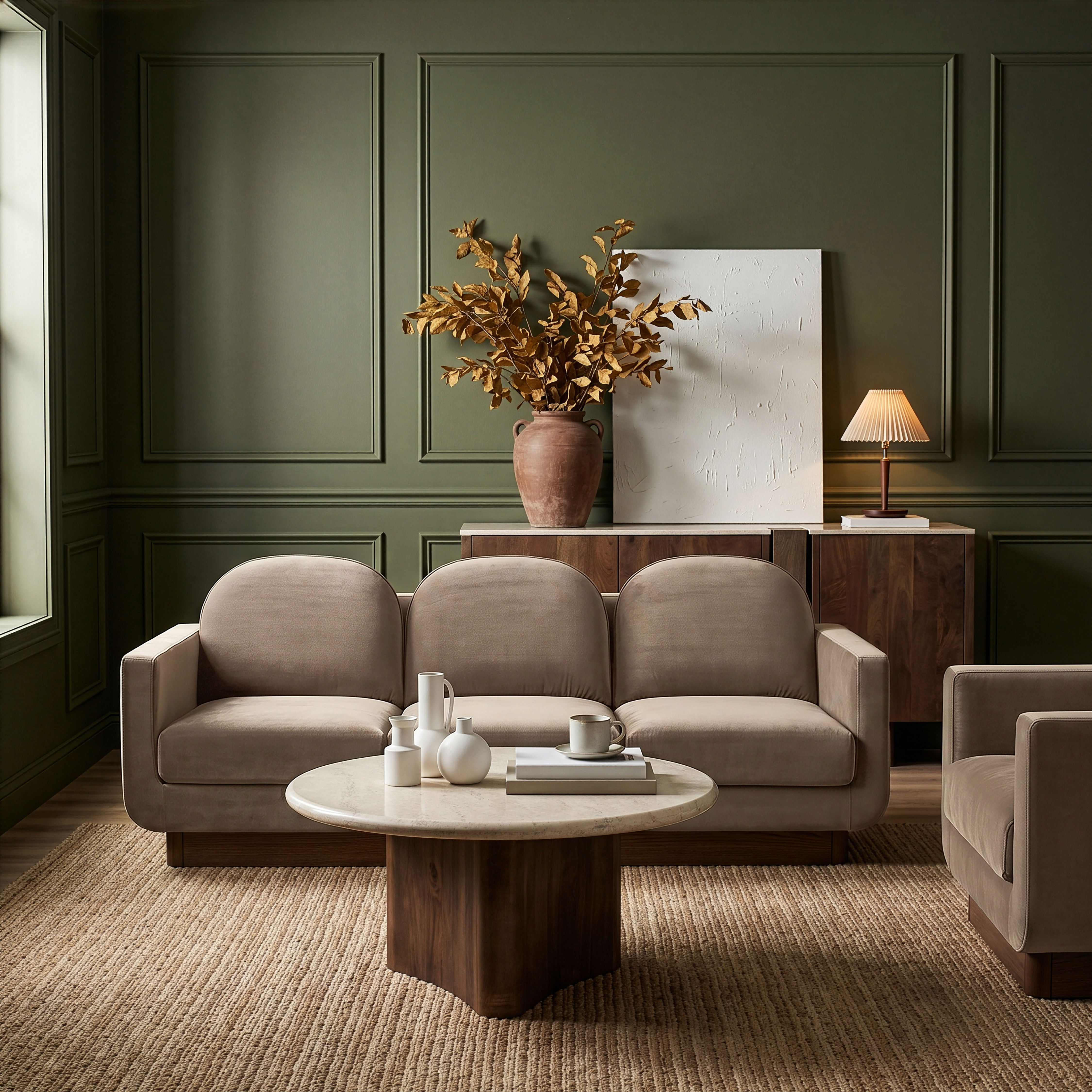 Diviento - Velvet Performance Fabric Upholstered Sofa - Taupe