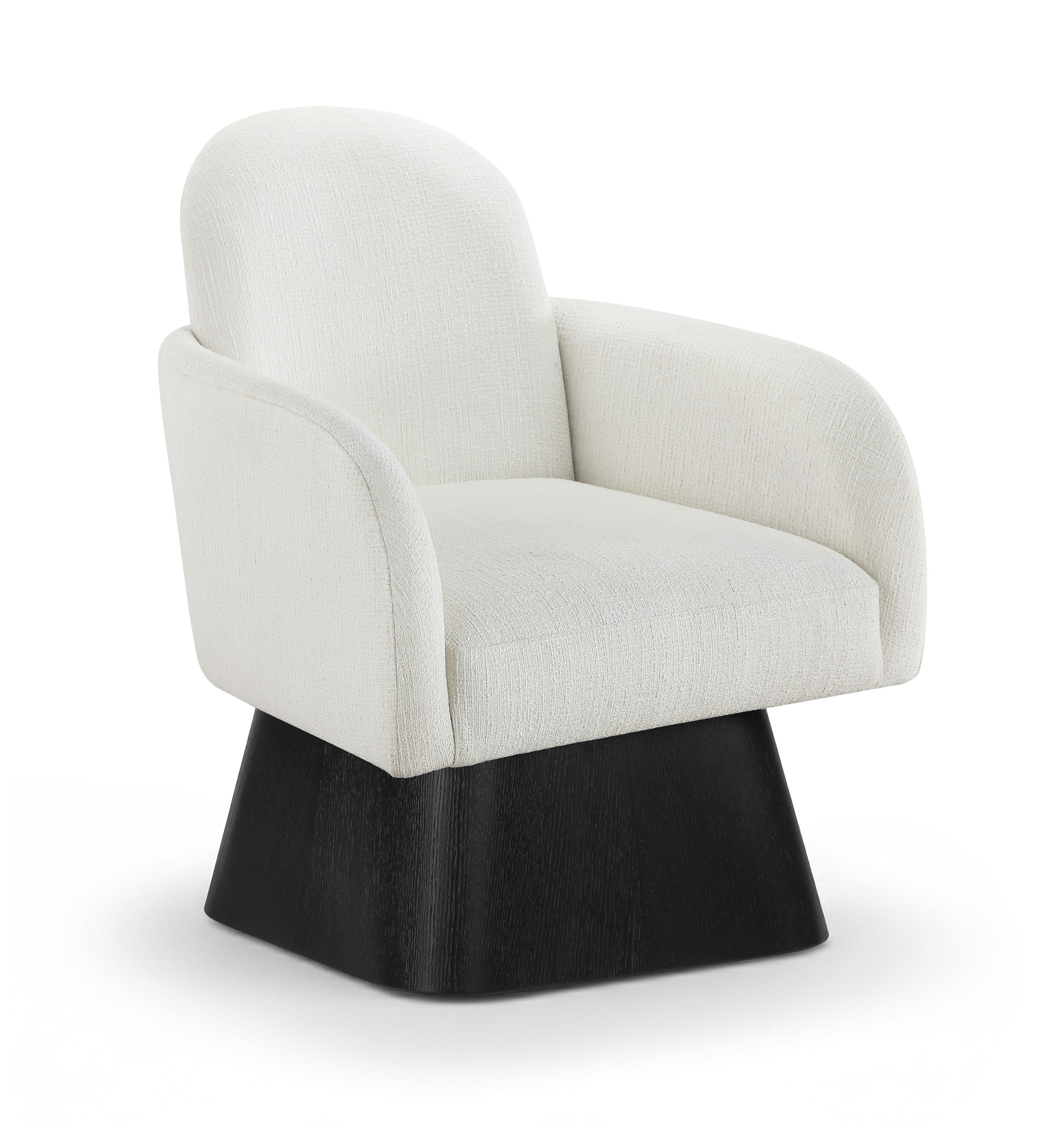 Marlowe - Linen Textured Fabric Upholstered Swivel Accent Chair - Cream / Stained Black
