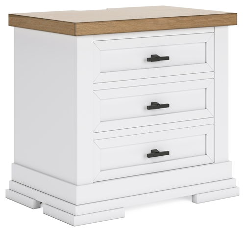 Ashbryn - Three Drawer Night Stand - White / Natural, white
