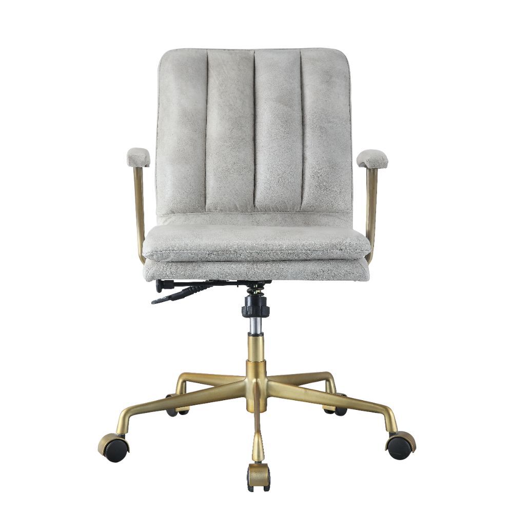 Damir - Office Chair - Vintage White Top Grain Leather & Chrome, silver, view 2