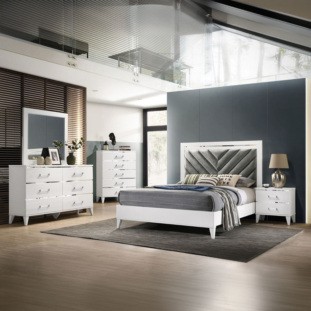 Chelsie - Queen Bed - Gray Fabric & White, white, view 4