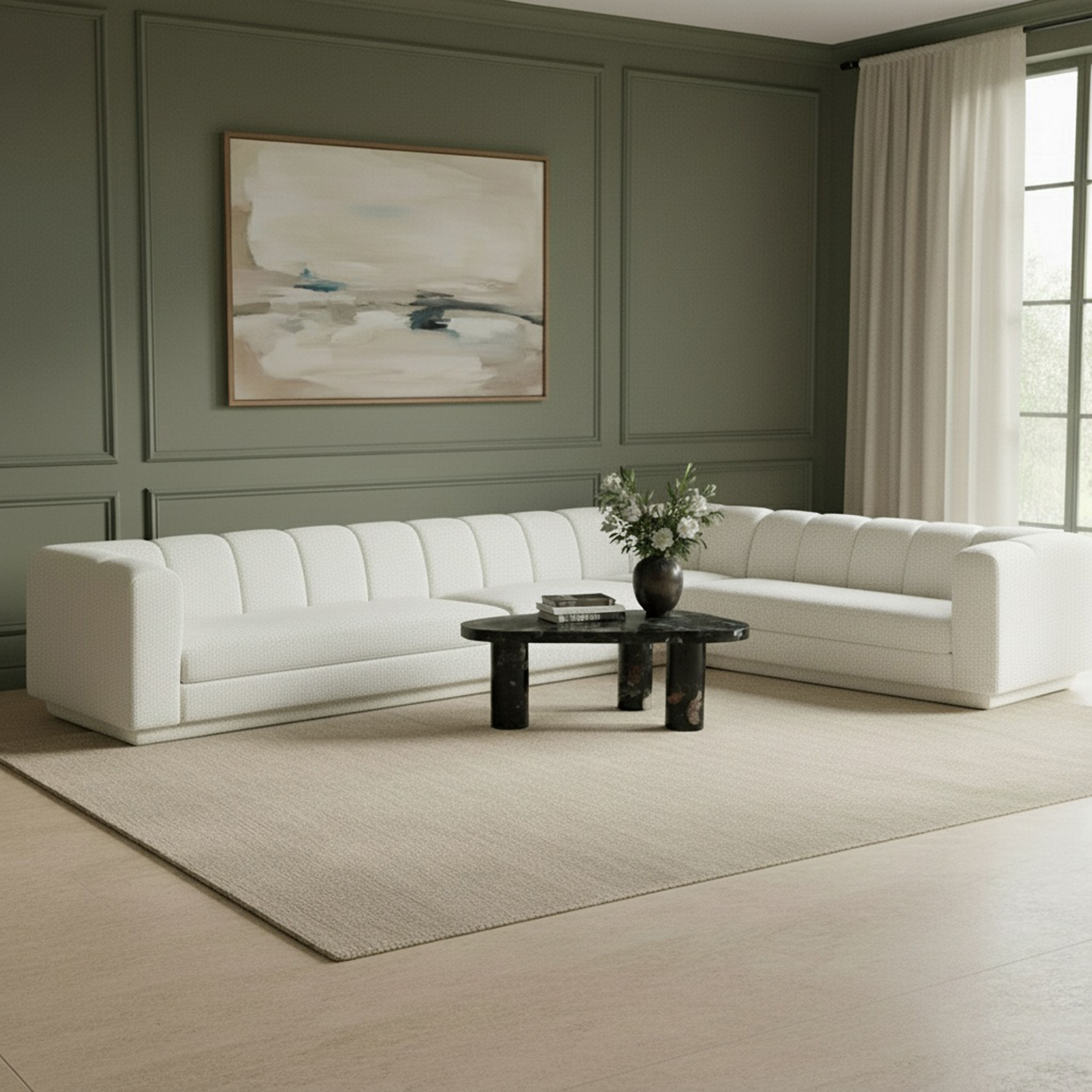 Modari - Fabric Upholstered 4 Piece Modular Sectional - Cream