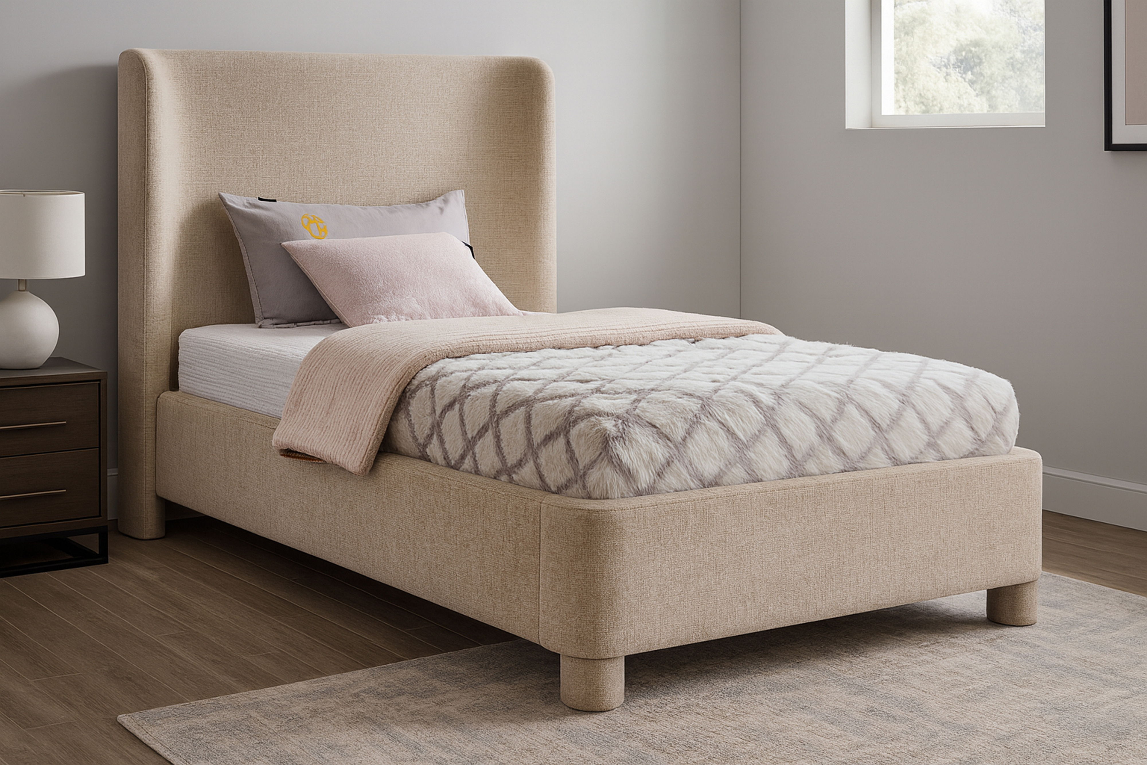 Penny - Chenille Fabric Twin Bed - Beige