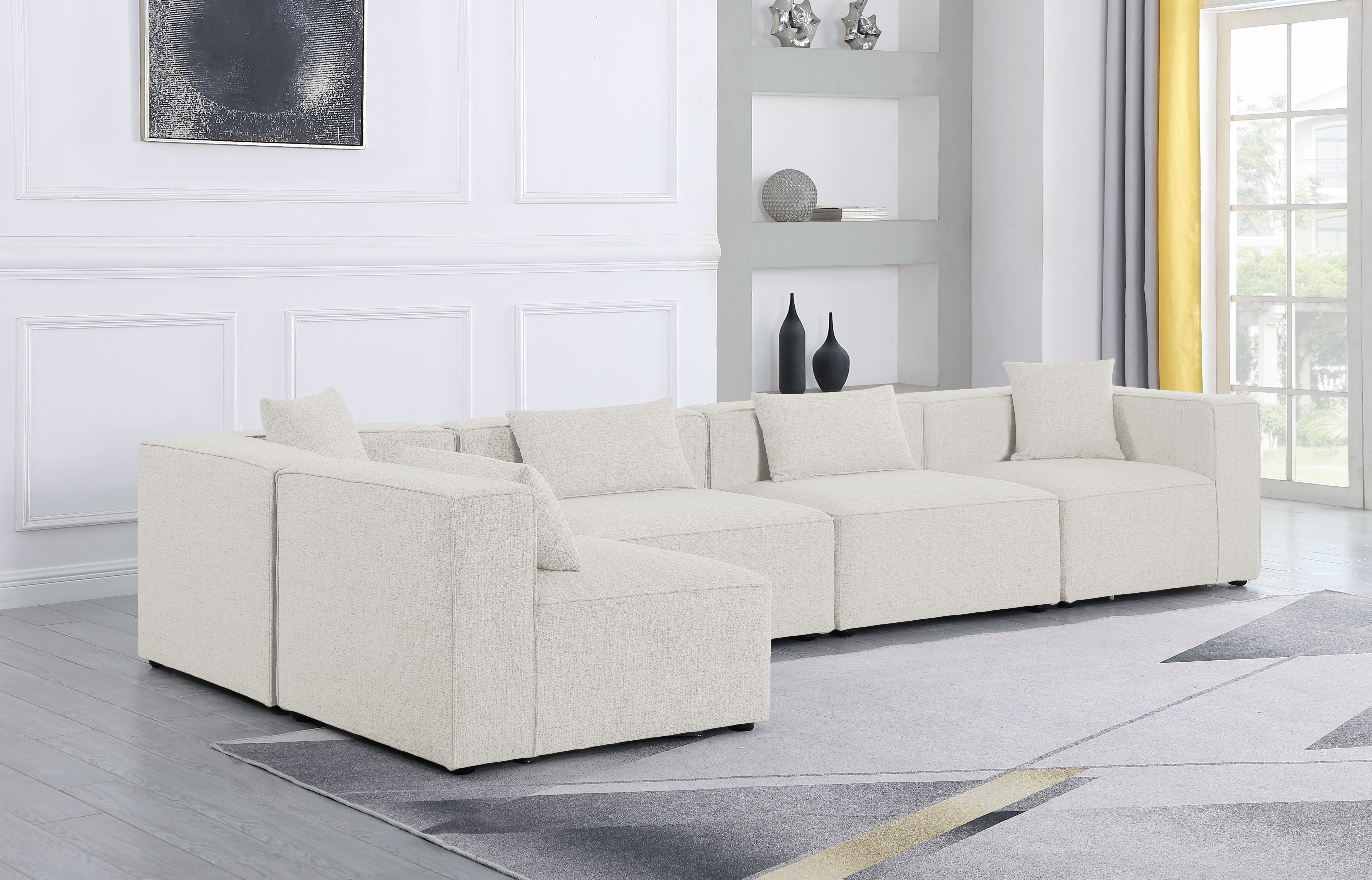 Cube - Linen 5 Piece Modular Sectional - Cream