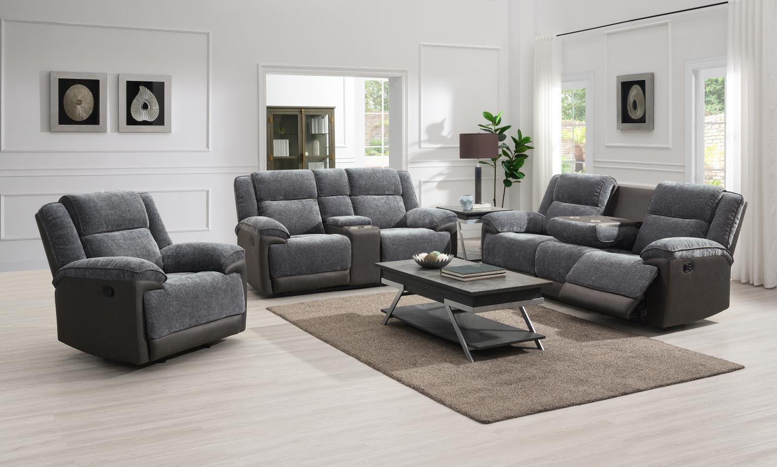 U177 - 3 Piece Living Room Set (Motion Sofa, Motion Loveseat, Motion Chair) - Charcoal Gray