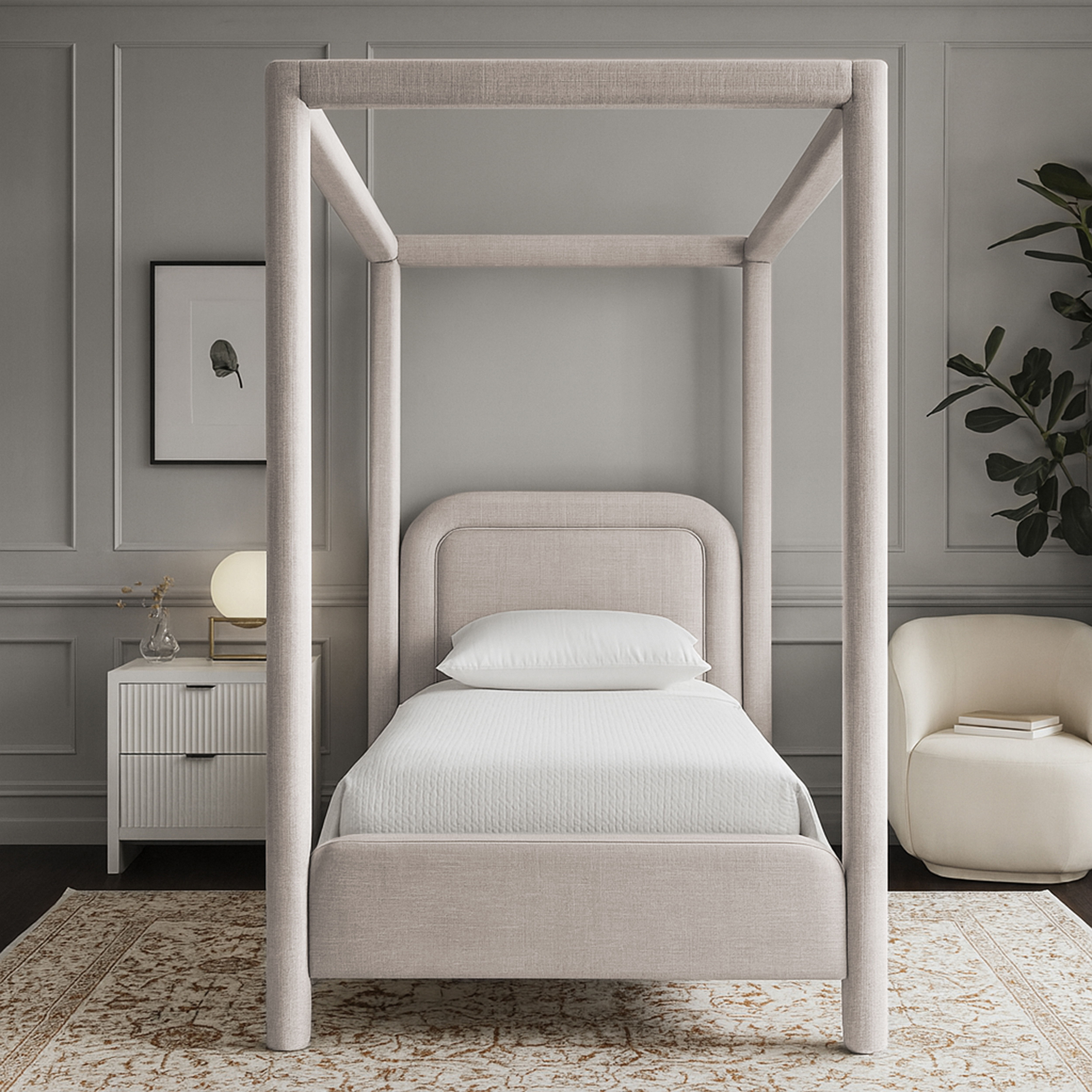 Salina - Linen Textured Fabric Upholstered Twin Bed - Beige