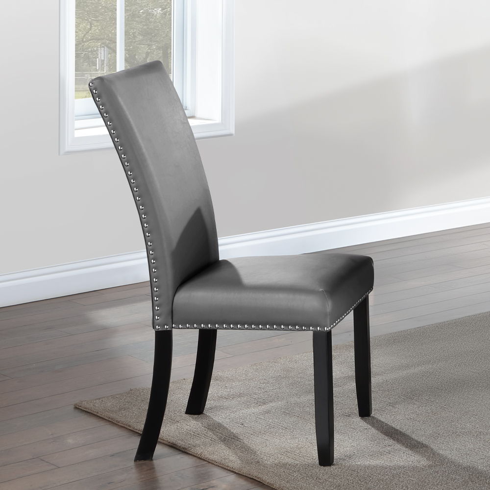 Caralin - Side Chair (Set of 2) - Gray Synthetic Leather & Black, gray