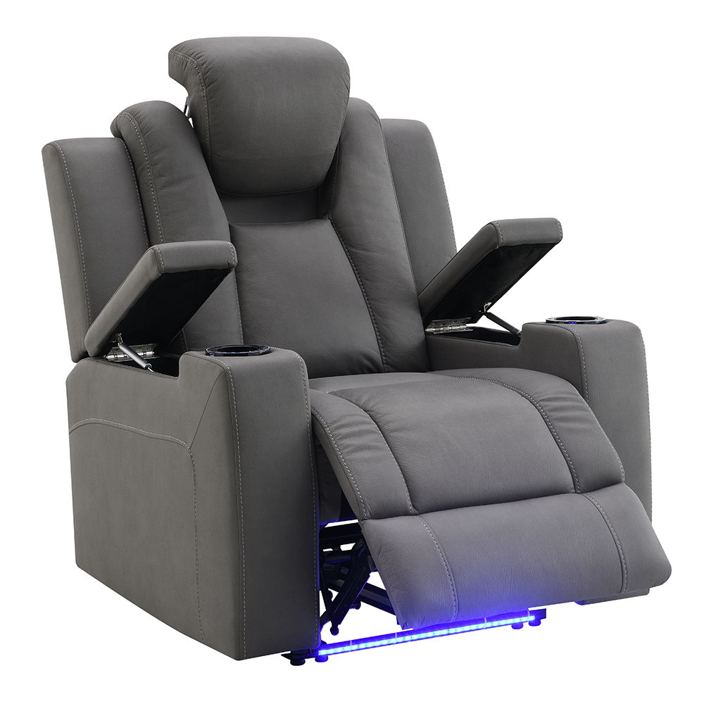 Leuco - Power Motion Recliner With Cup Holder, Control, LED & Power Headrest - Gray, dark gray, view 5