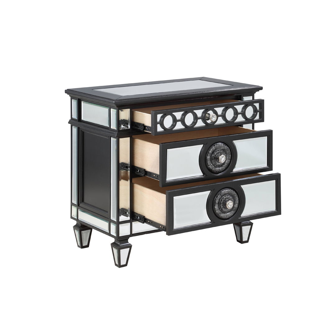 Varian II - Nightstand - Mirrored, Black & Sliver, black, view 3