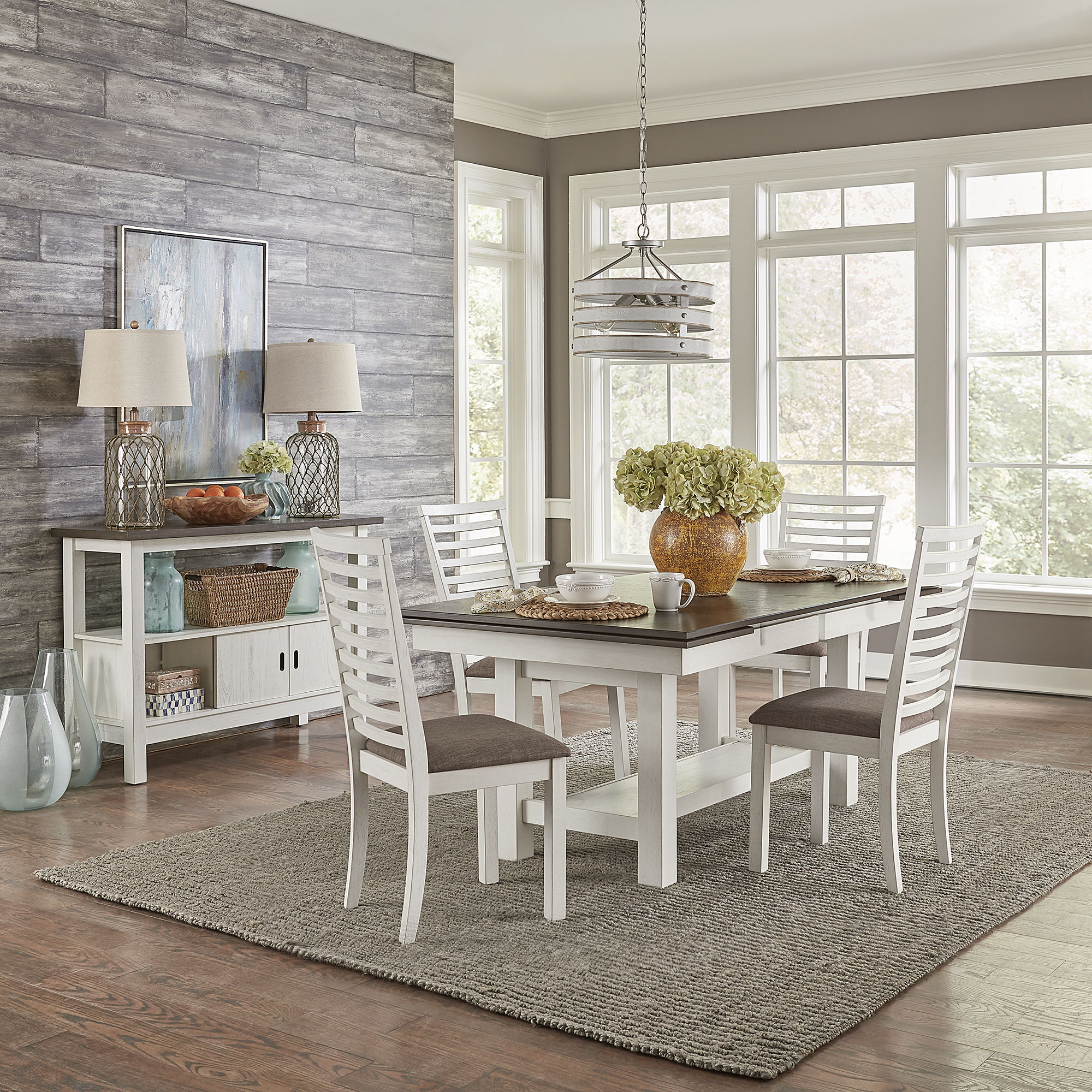 Liberty Furniture Brook Bay - 5 Piece Trestle Table Set (Ladder Chair Back) - White
