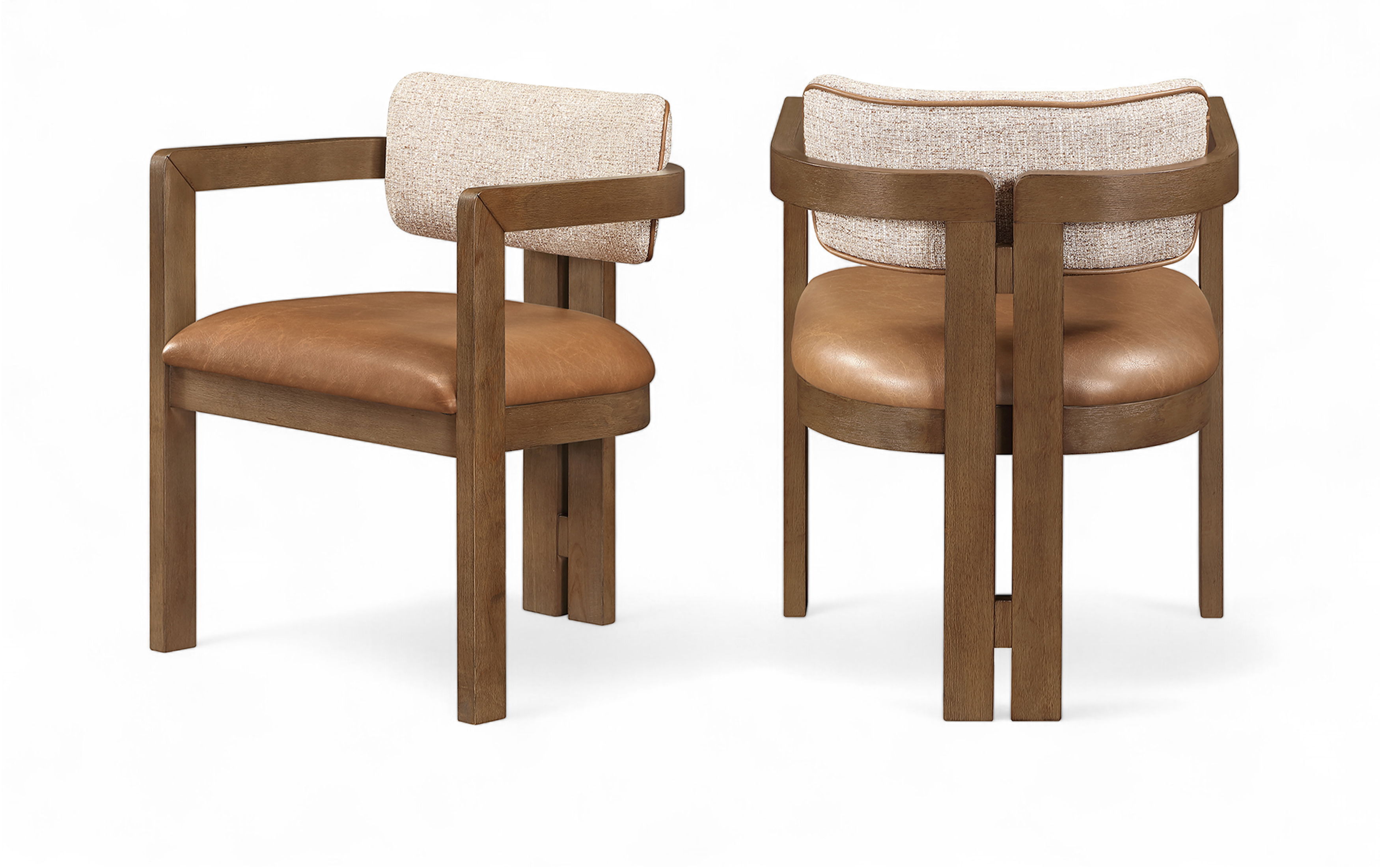 Ravina - Vegan Leather and Linen Textured Fabric Upholstered Dining Chair (Set of 2) - Cognac / Stained Brown