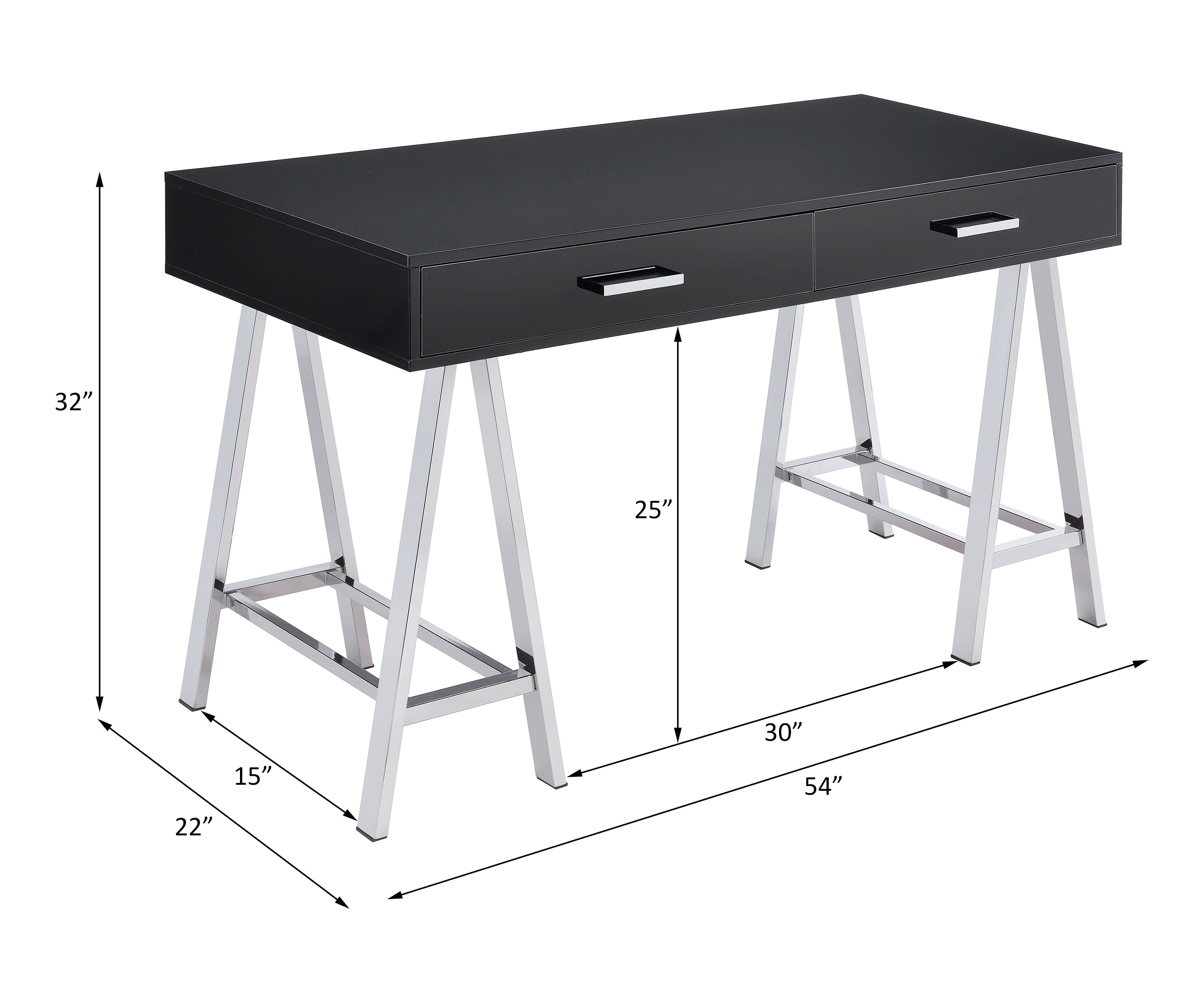 Coleen - Writing Desk With USB - Black High Gloss & Chrome, black, view 5