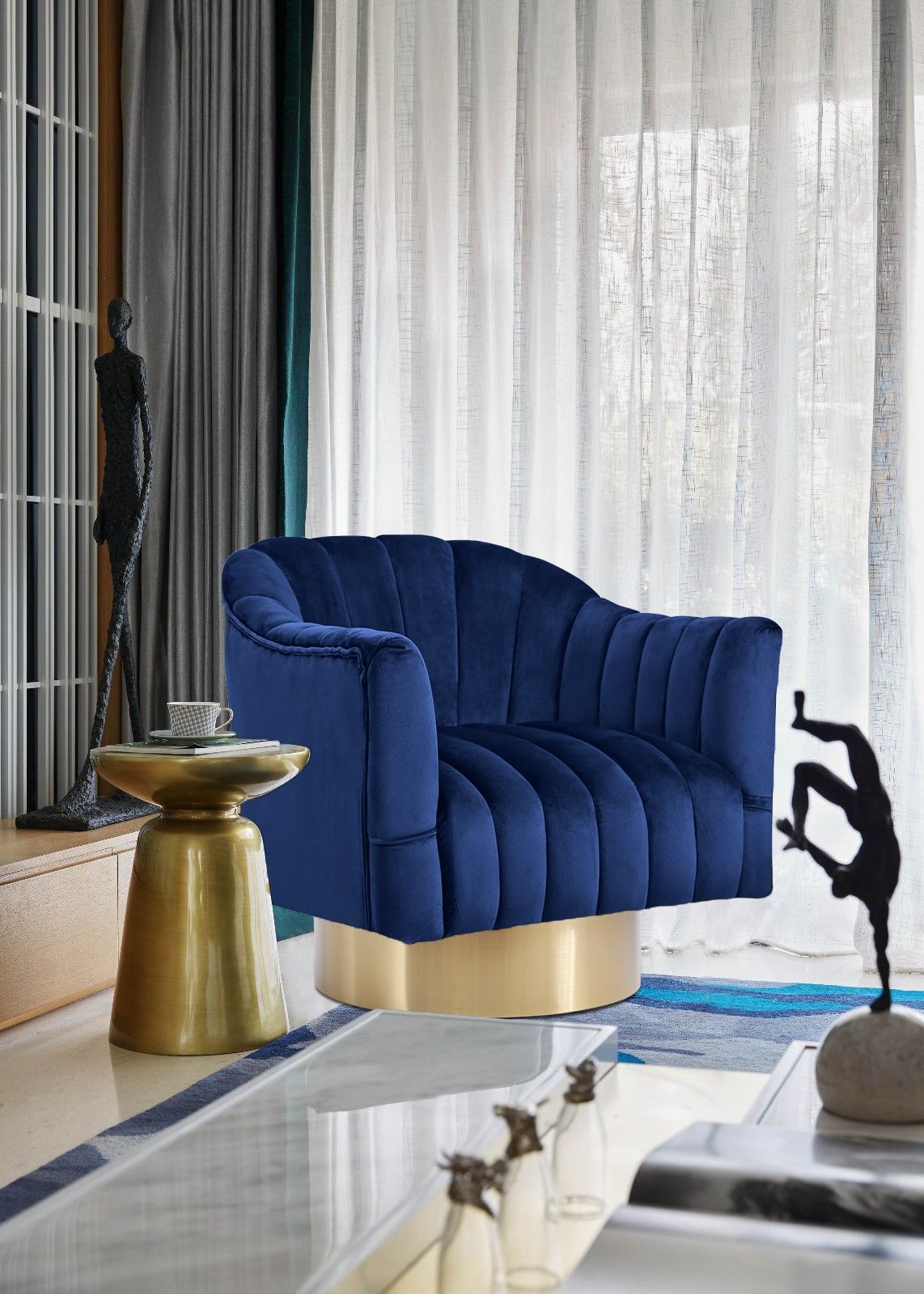 Farrah - Fabric Accent Chair - Navy