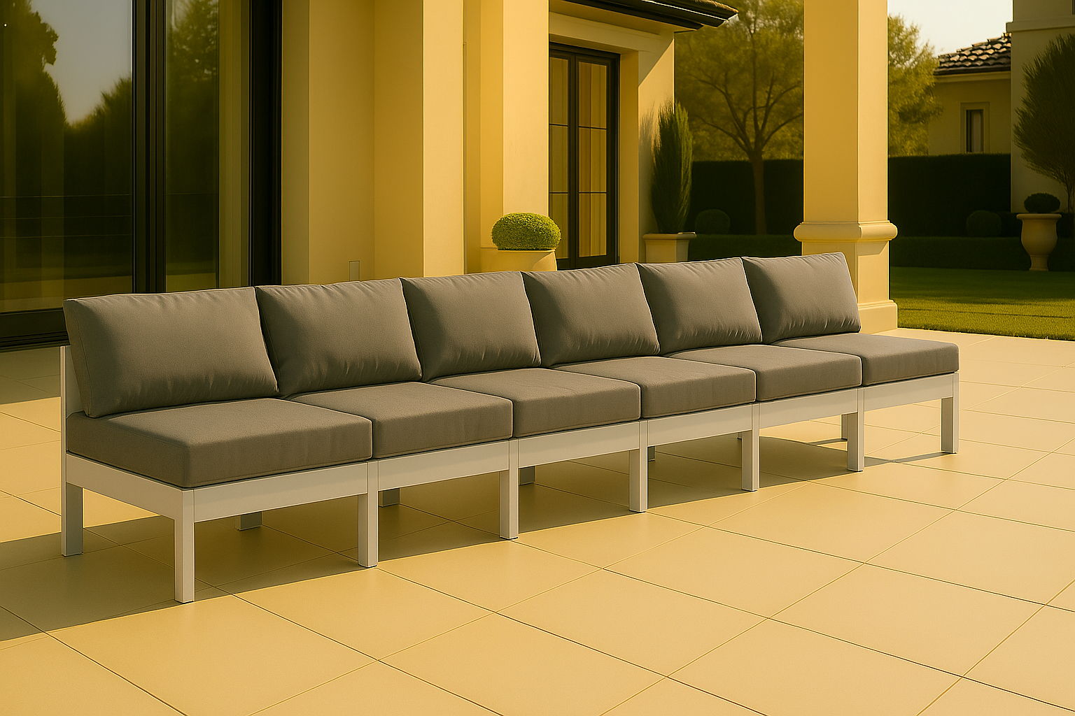 Nizuc - Outdoor Patio 6 Piece Armless Modular Sofa With White Frame - Gray
