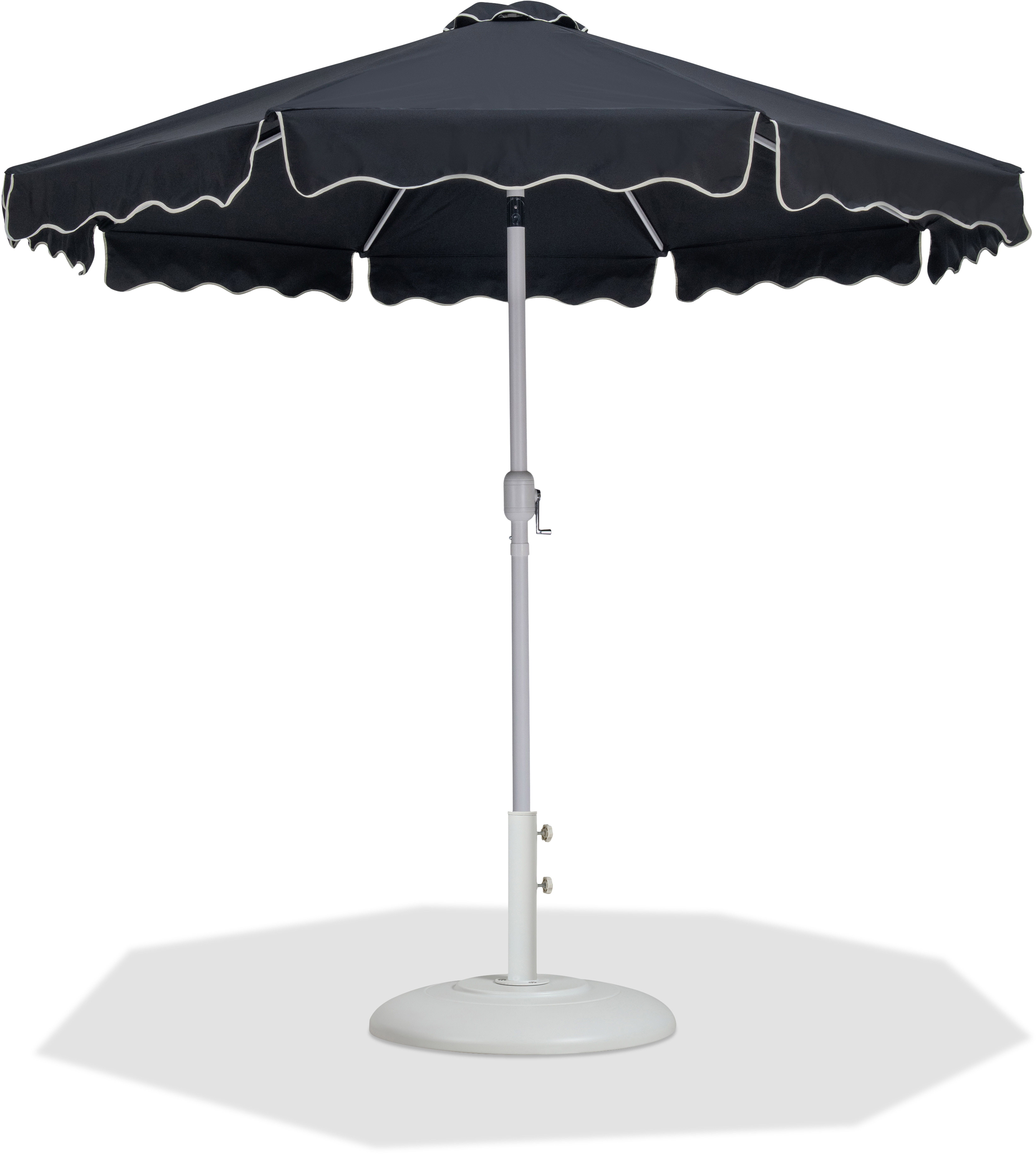 Amalfi - With Cream Piping Aluminum Patio Umbrella With White Base / White Pole - Black