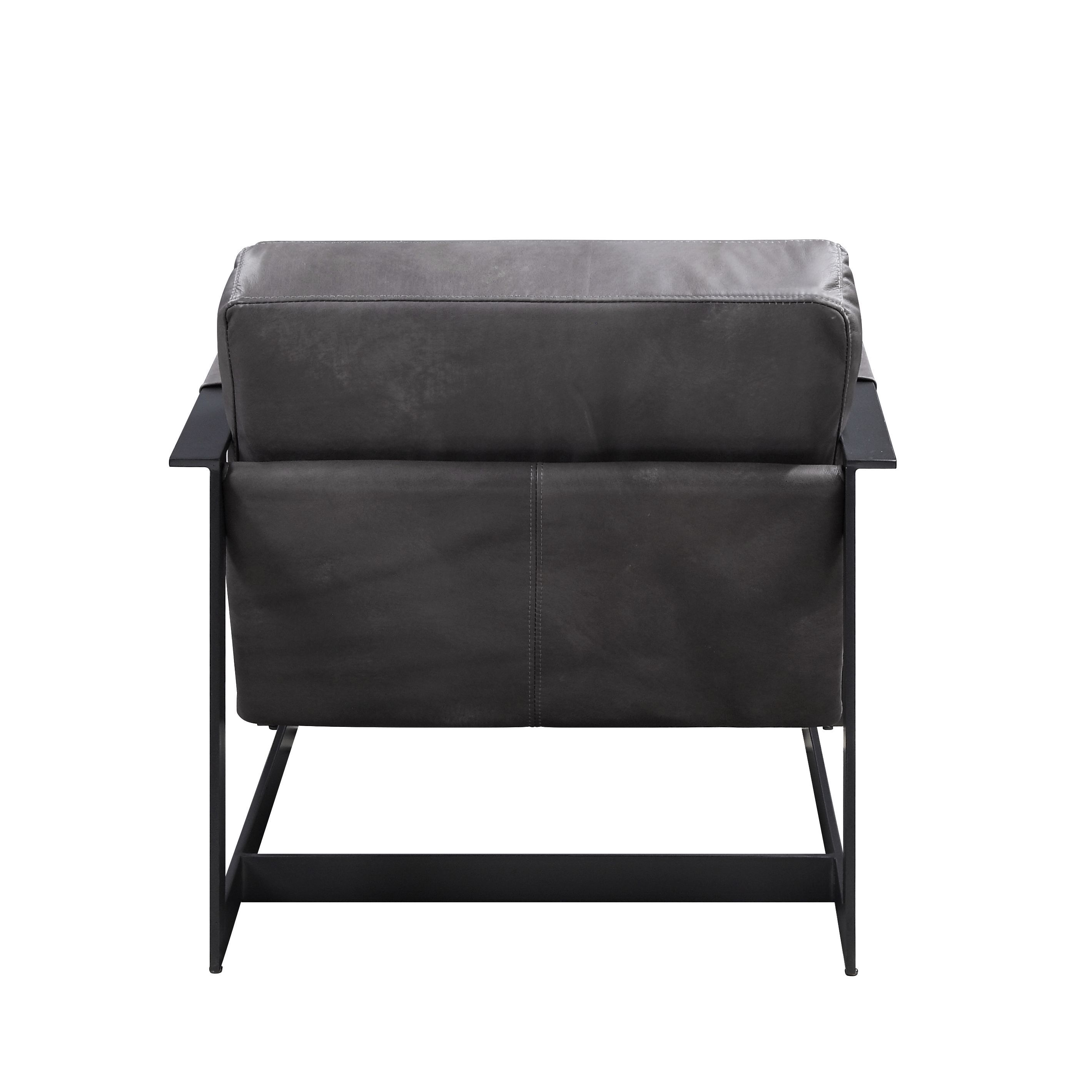 Locnos - Accent Chair - Gray Top Grain Leather & Black, dark gray, view 4
