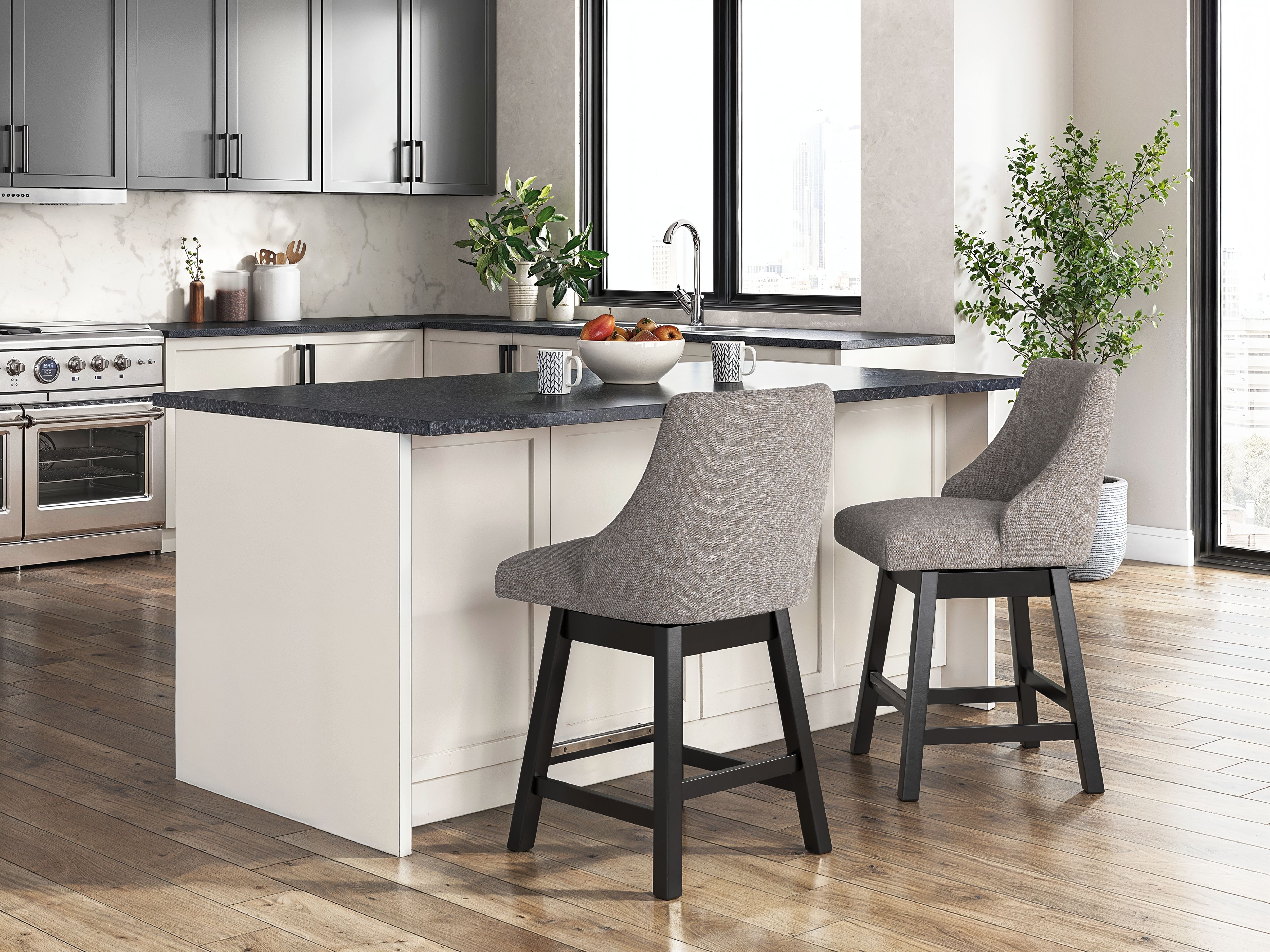 Ashley Furniture Neymorton - Upholstered Swivel Barstool (Set of 2) - Dark Grayish Brown - Image 7