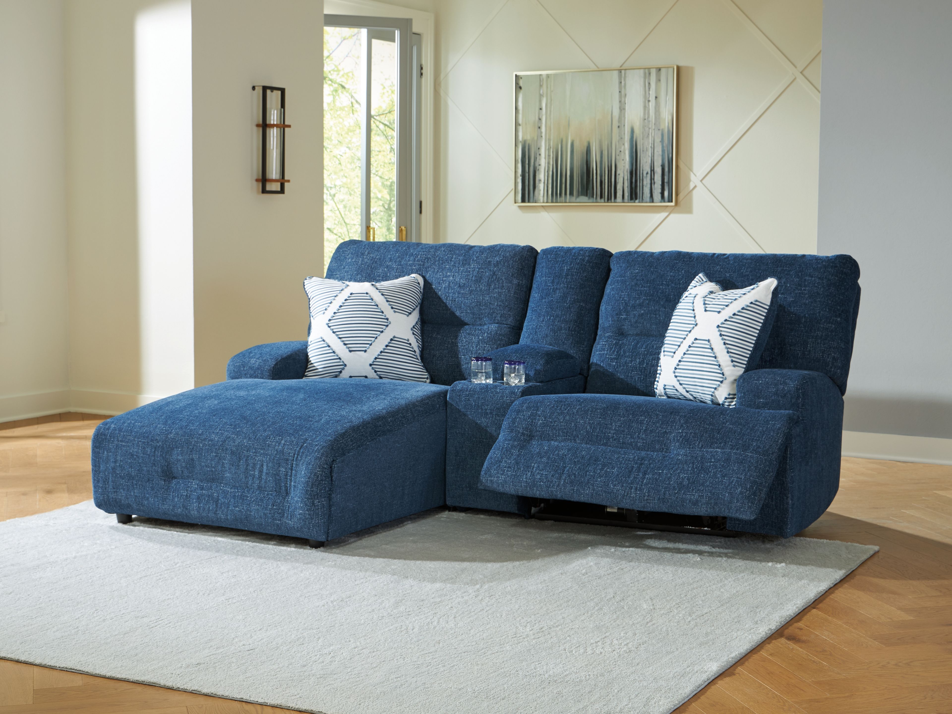 Ashley Furniture Acklen Place - 3-Piece Power Reclining Sectional Sofa With Laf Chaise - Navy - Image 4