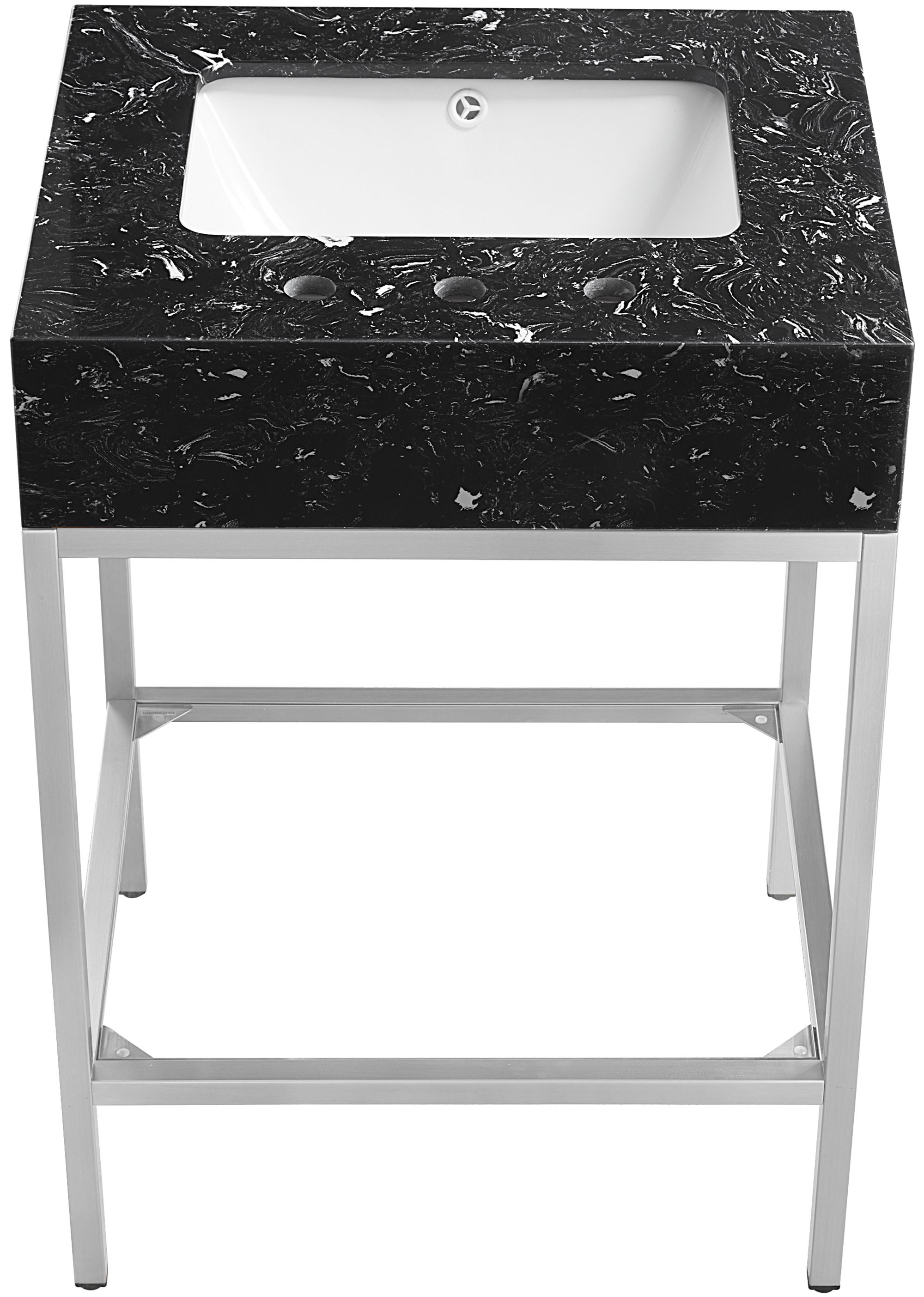 Marmo - 24" Engineered Marble Bathroom Vanity With Chrome Base - Black