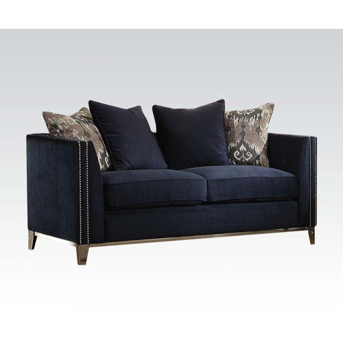 Phaedra - Loveseat With 4 Pillows - Blue Fabric, blue