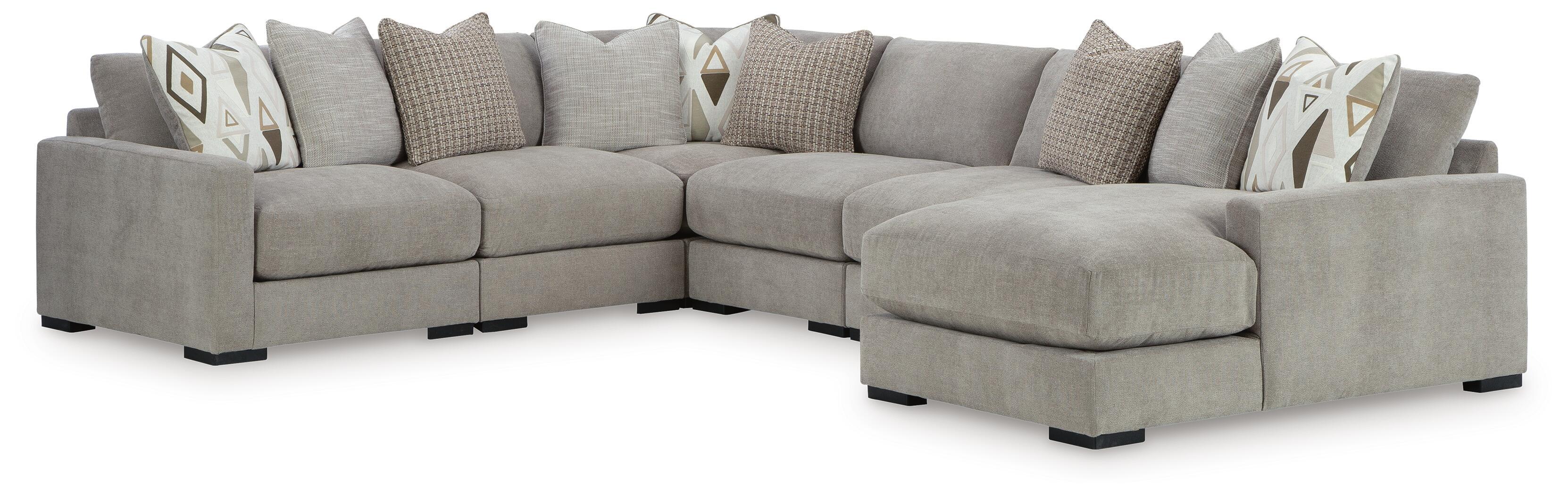 Aslan Court – 6-Piece Sectional With RAF Corner Chaise – Pebble