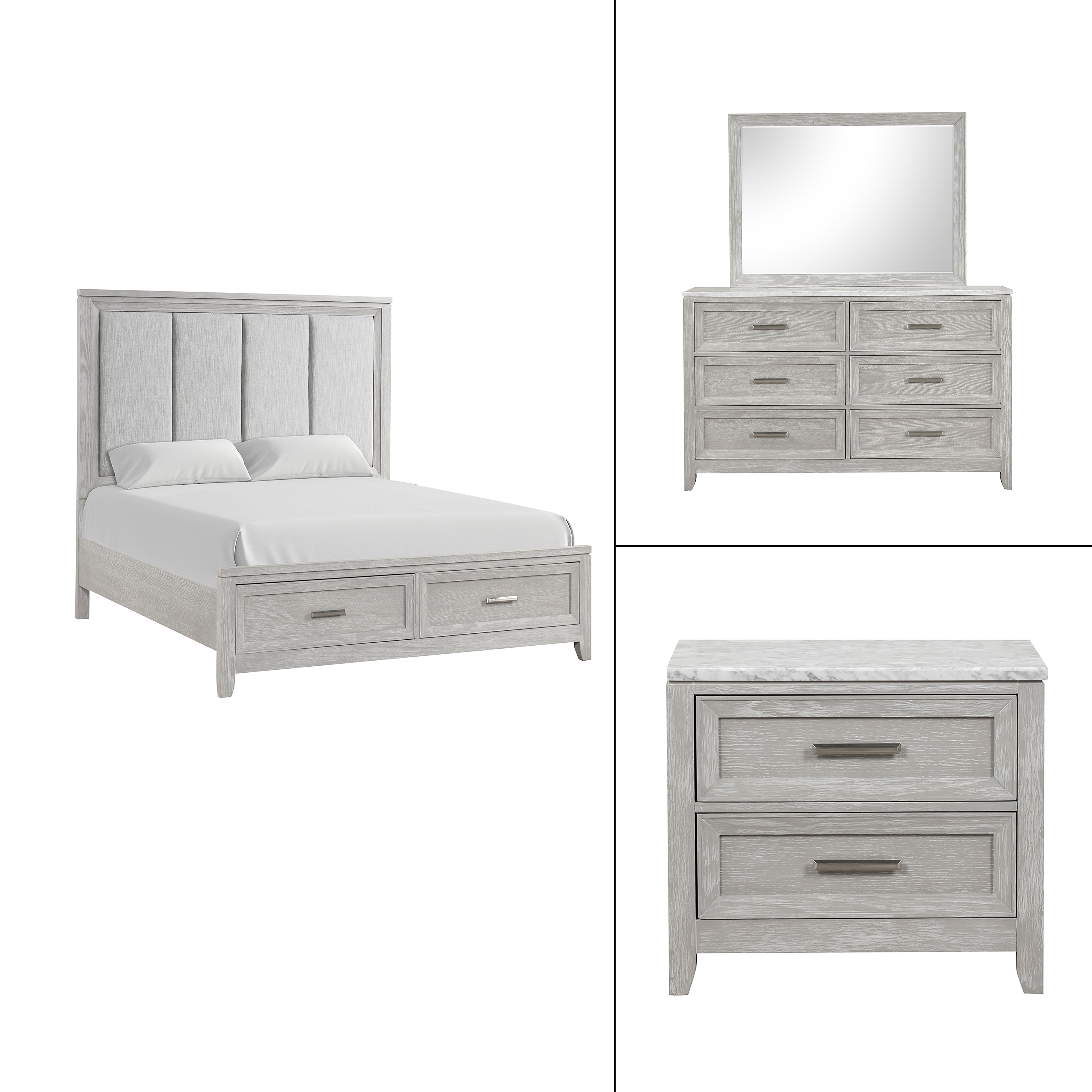 Fiona - 5/0 Queen 4 Piece Bedroom Set (Bed & Dresser & Mirror & Nightstand) - Gray