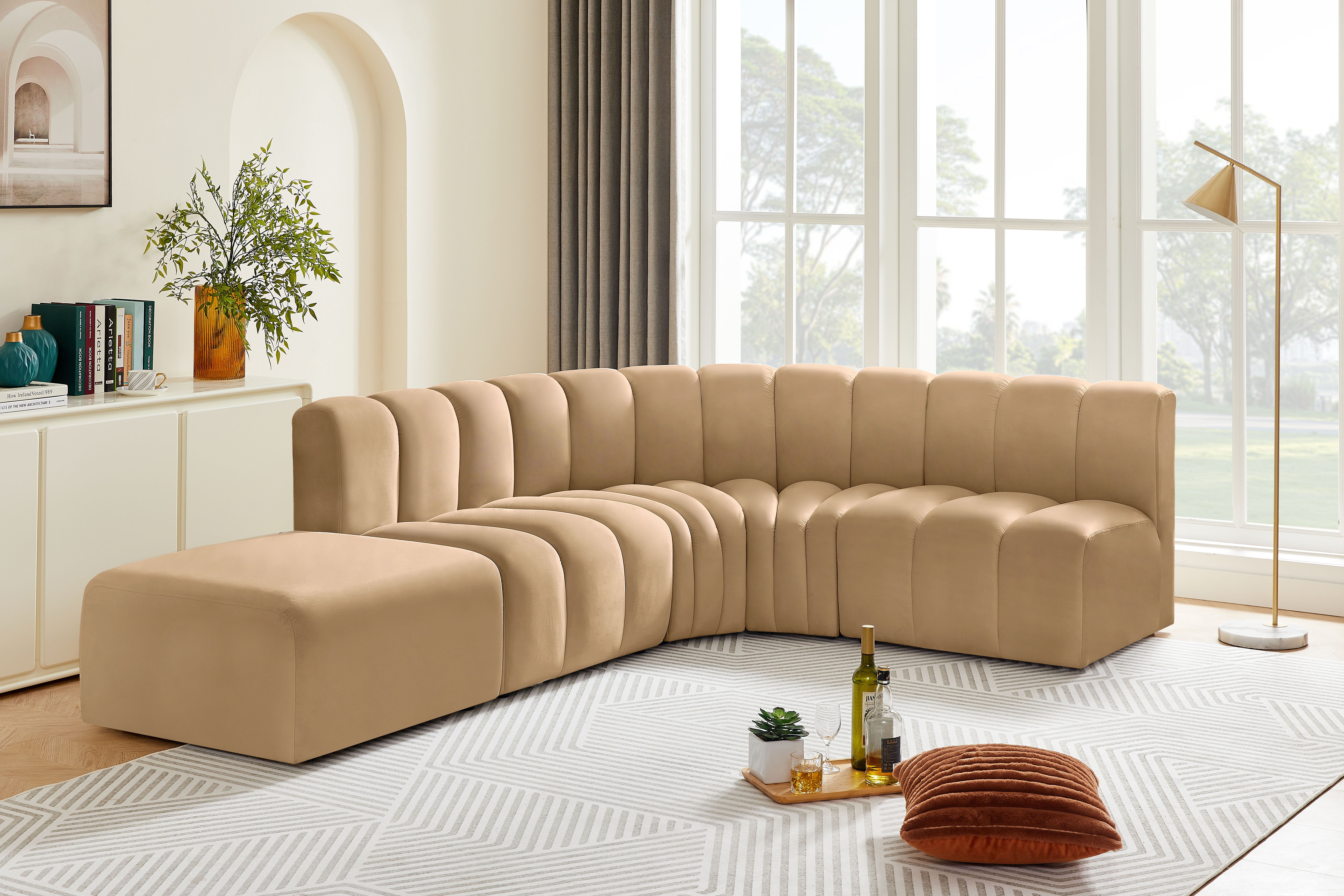 Arc - Velvet 5 Piece Corner Modular Sofa - Camel